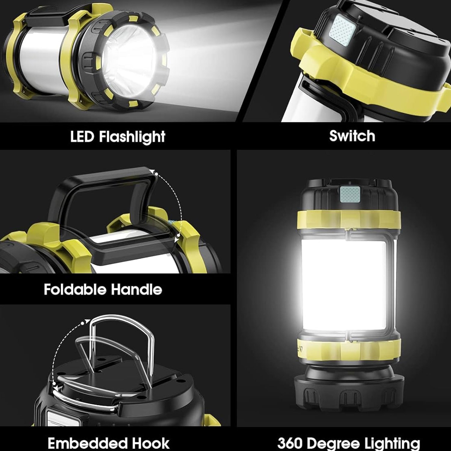 KE47703 LED Kamp Lambası Fener Işıldak 3000mAh Şarjlı ABS Gövde Masa Lambası Fonksiyonlu Güçlü Işık