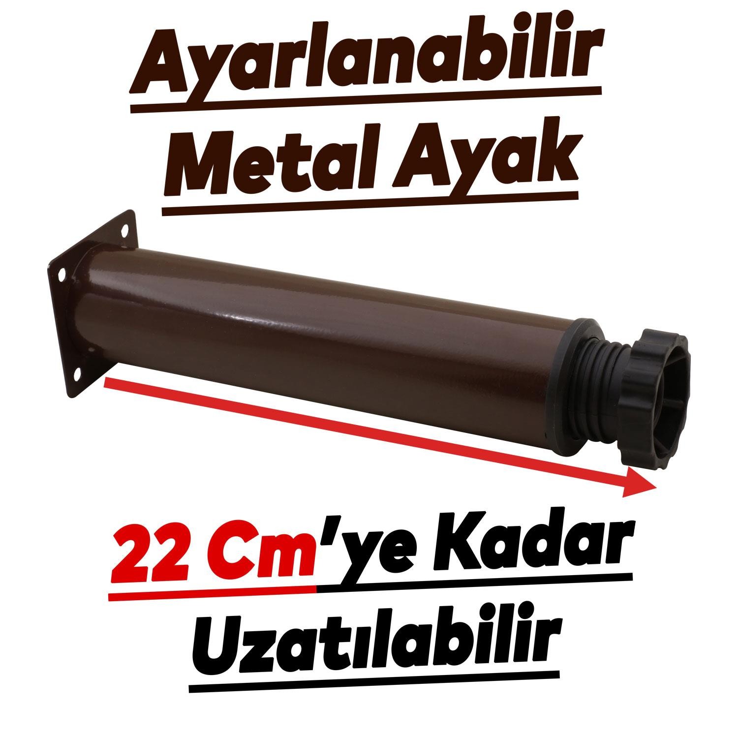 Akça Ayarlanabilir Mobilya Kanepe Koltuk Baza Yükseltme Yükseltici Ayağı Metal Ayakları 20 Cm Kahve