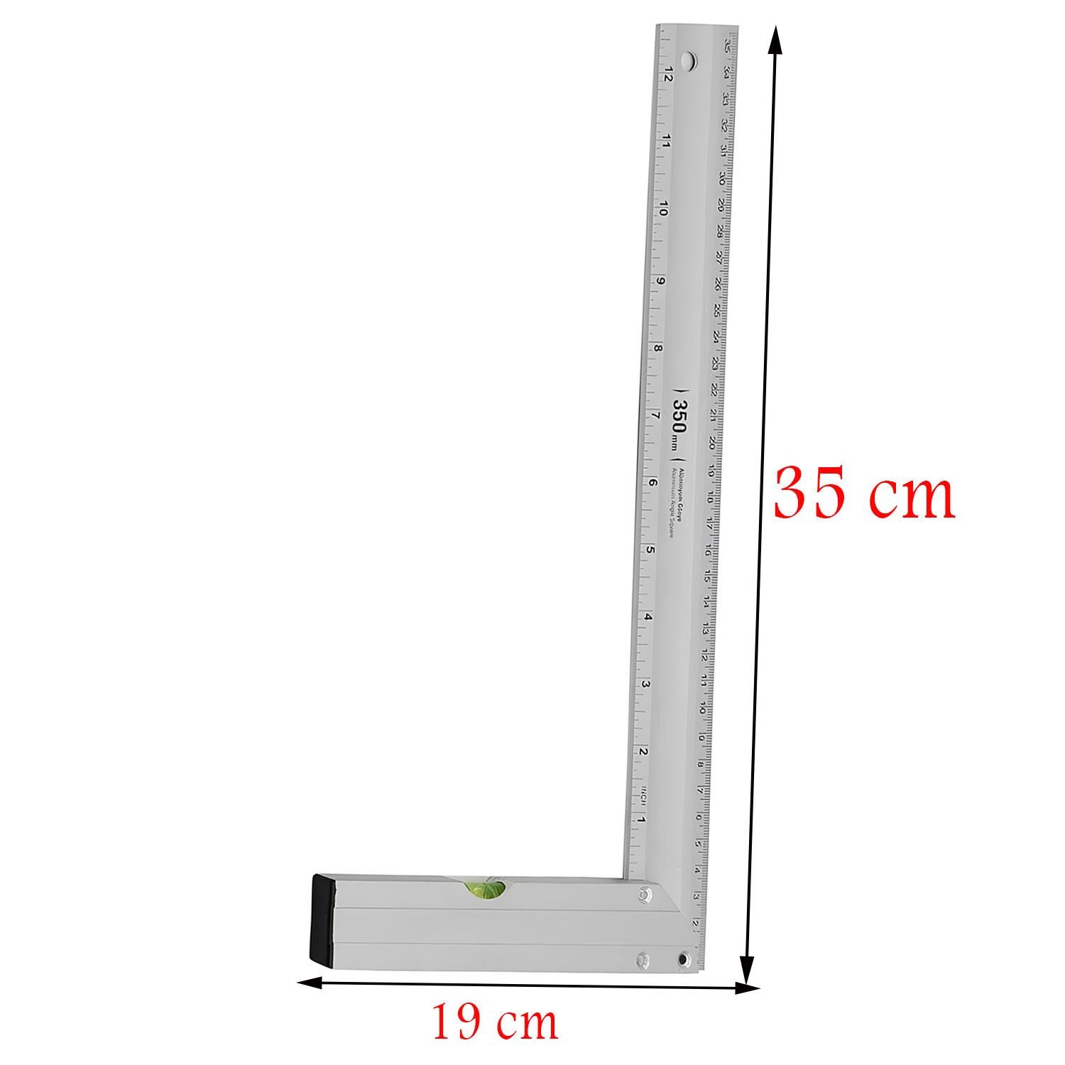 Alüminyum L Gönye Su Terazili Cetvel Kaynak Kaynakçı Marangoz Gönyesi 350 mm