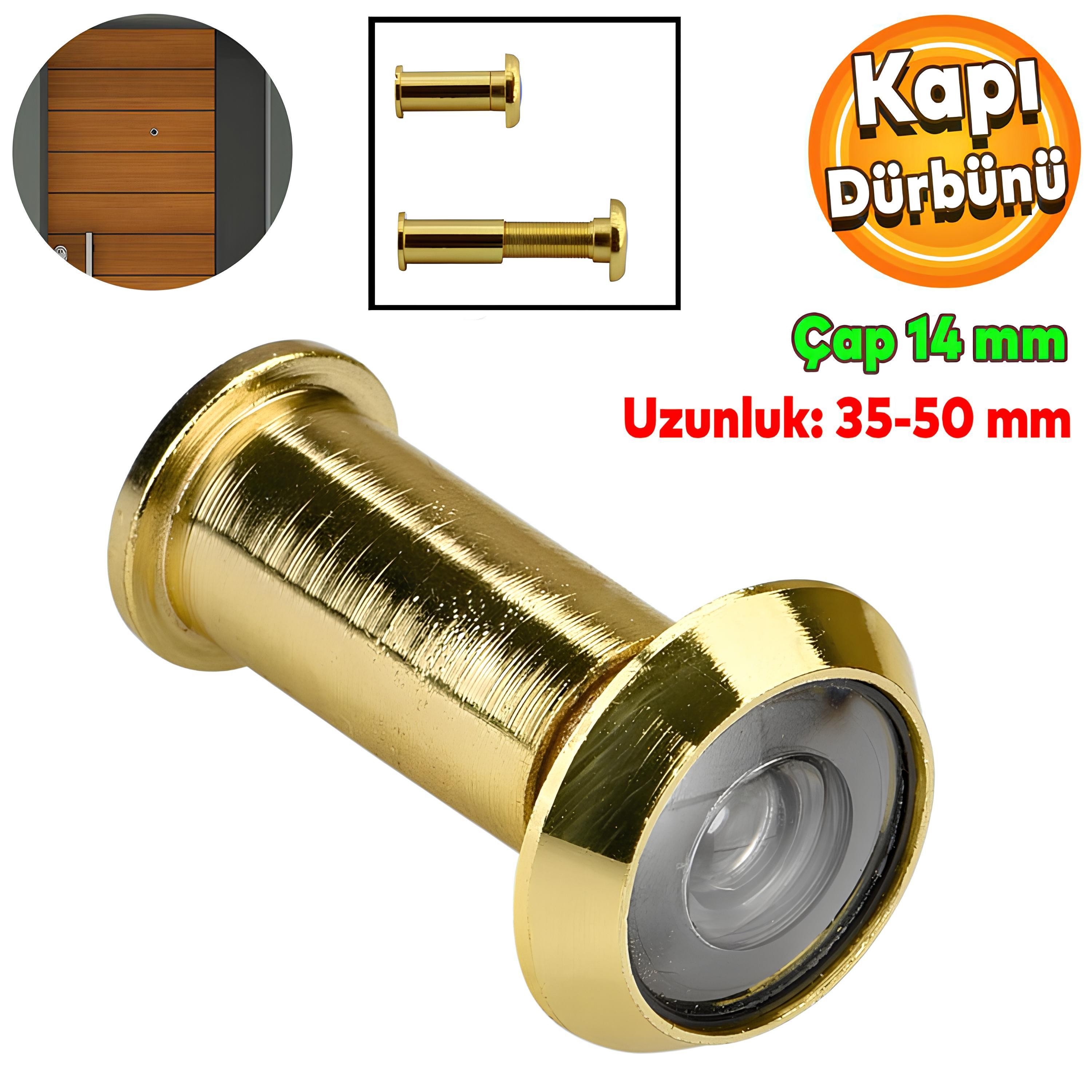 Kapı Dürbünü Kapaksız Çelik Kapı Gold 35-50 mm Ayarlanabilir Çap 14 mm