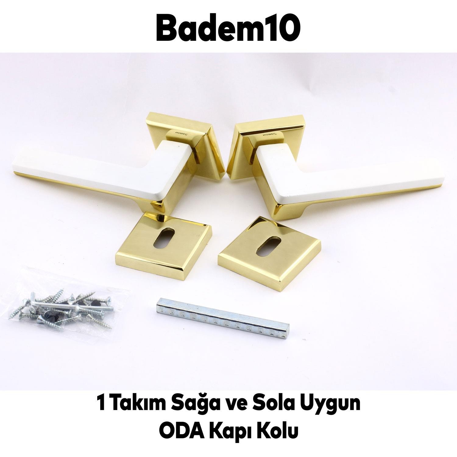 Defne Lüx Beyaz Gold Kare Rozetli Oda Kapısı Uyumlu Kapı Kolu Sağ ve Sola Uygun Kapı Kolları 1 Takım