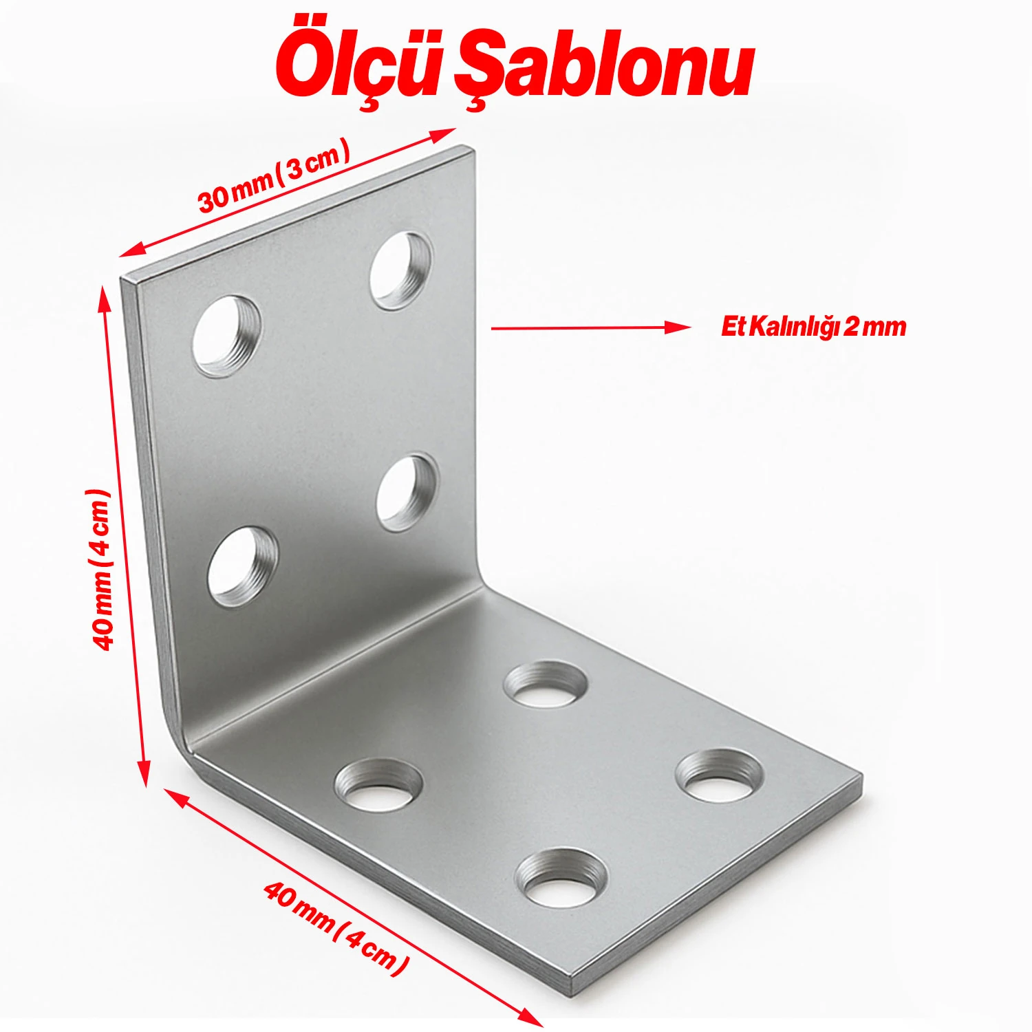 Metal Köşebent L Demiri (25 Adet) 30x40x40 mm Mobilya Duvar Sabitleme Gönye Bağlantı Aparatı