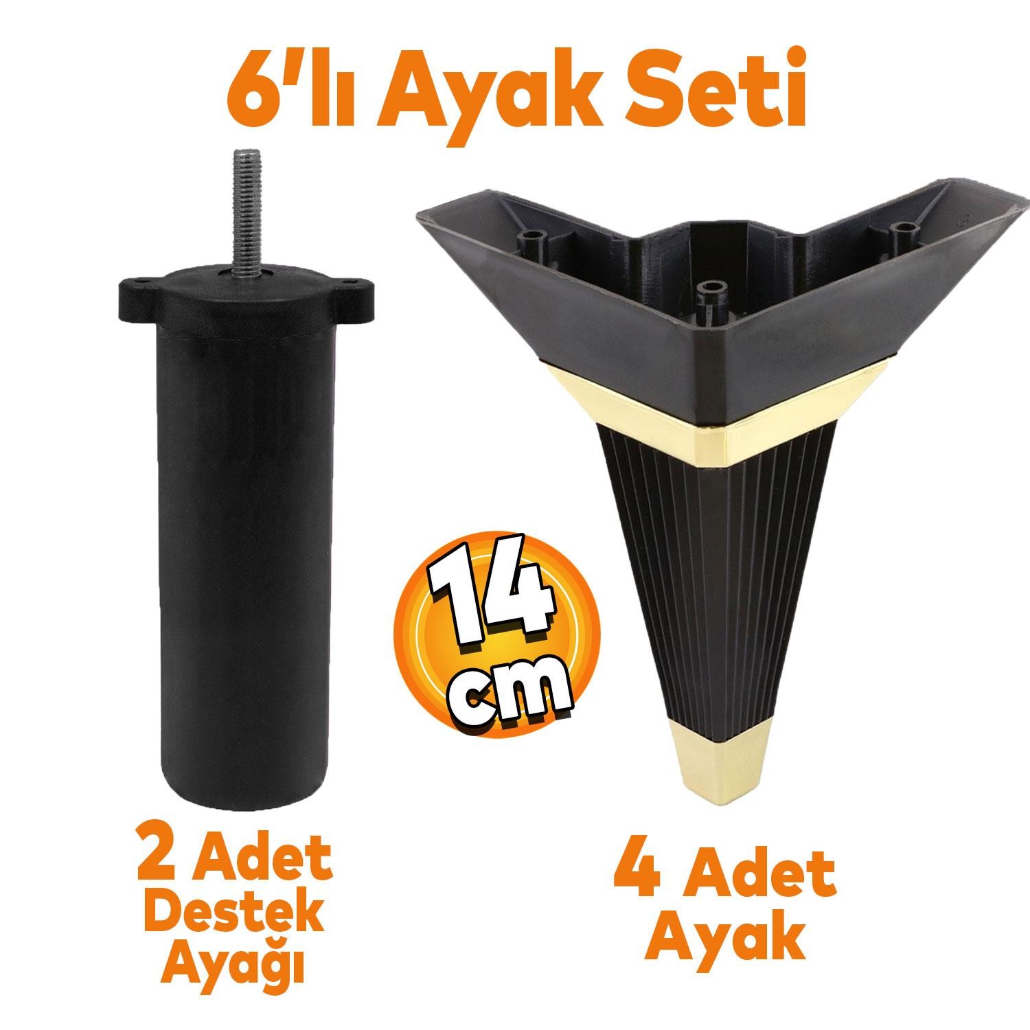 Alcazar Köşe 6'lı Set Mobilya TV Ünitesi Çekyat Koltuk Kanepe Destek Ayağı 14 cm Siyah M8 Civatalı