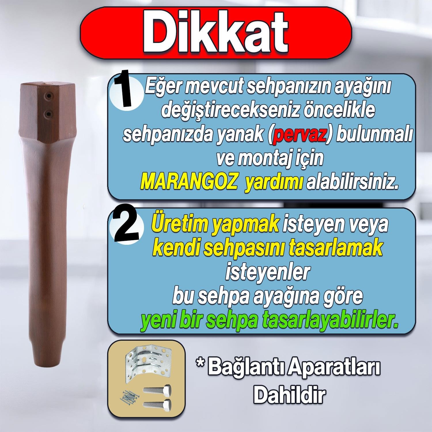 Erva Plastik 4 Adet Sehpa Ayağı 46 cm Ahşap Desenli Orta Ayak Zigon Sehpa Mobilya Masa Ayakları Kahverengi