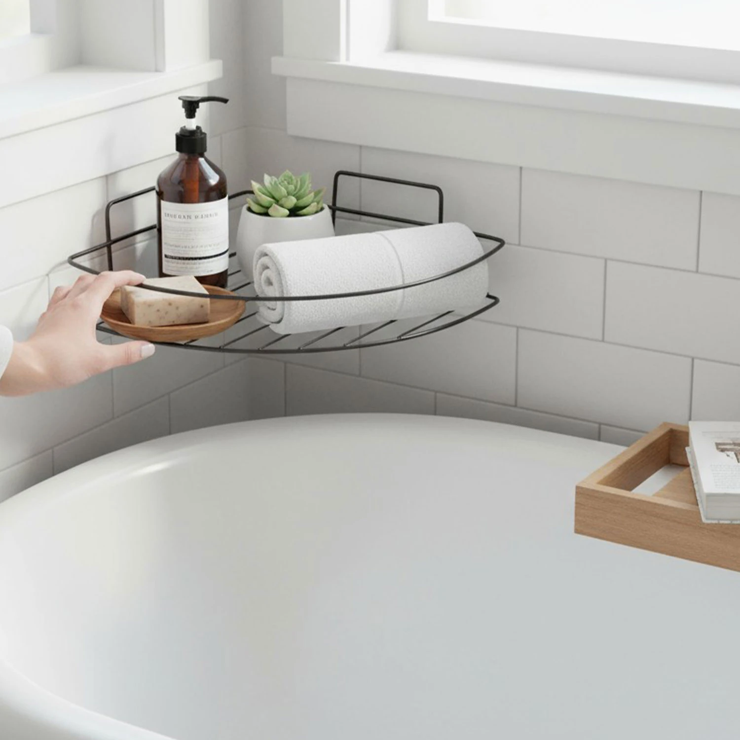 Siyah Tek Katlı Duş Şampuanlık Banyo Rafı Metal Şampuan ve Aksesuar Düzenleyici Vidalı Montaj