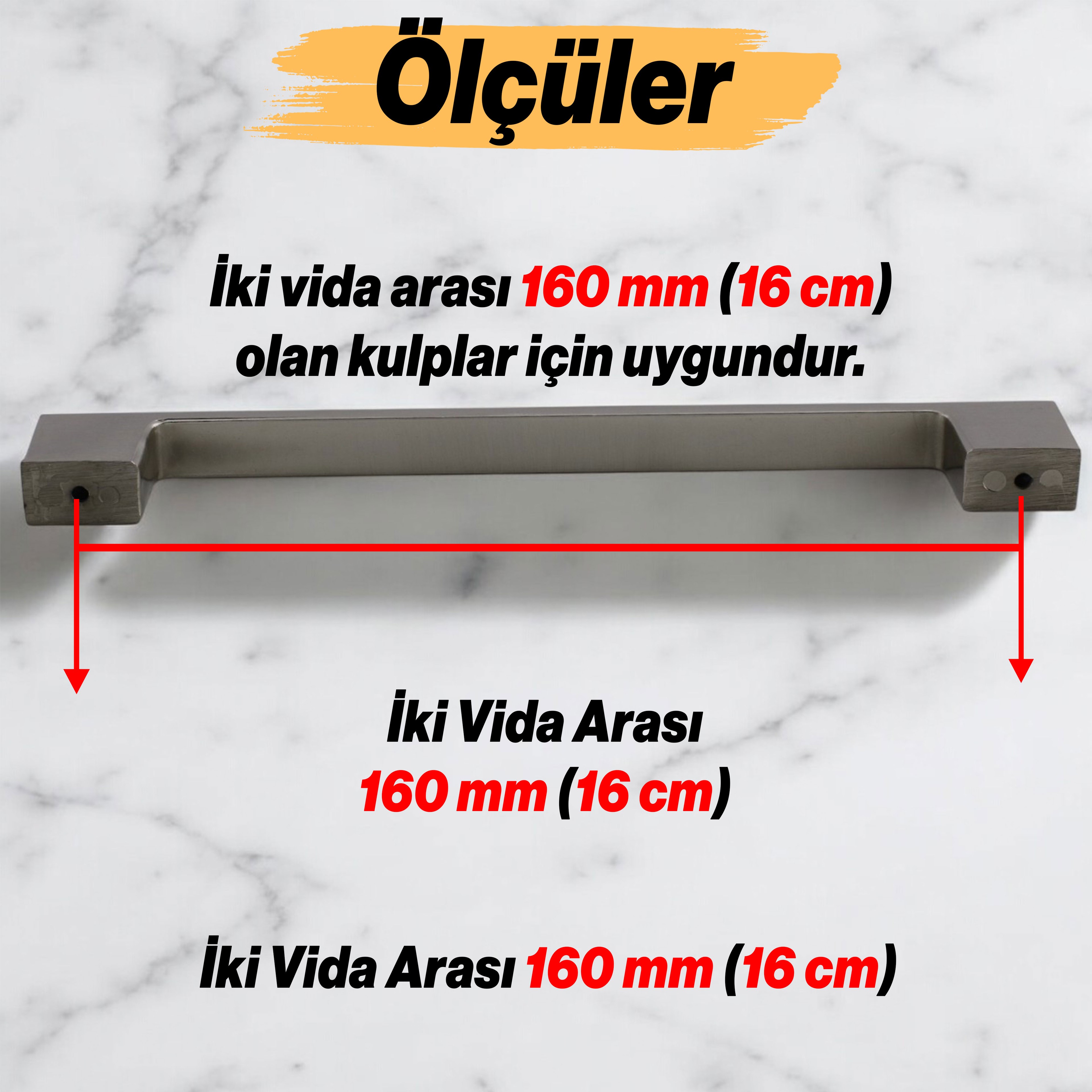Meram (192 mm - 19.2 cm) İnox Metal Mobilya Mutfak Çekmece Dolap Dolabı Kapak Kulbu Kulpu Kulpları