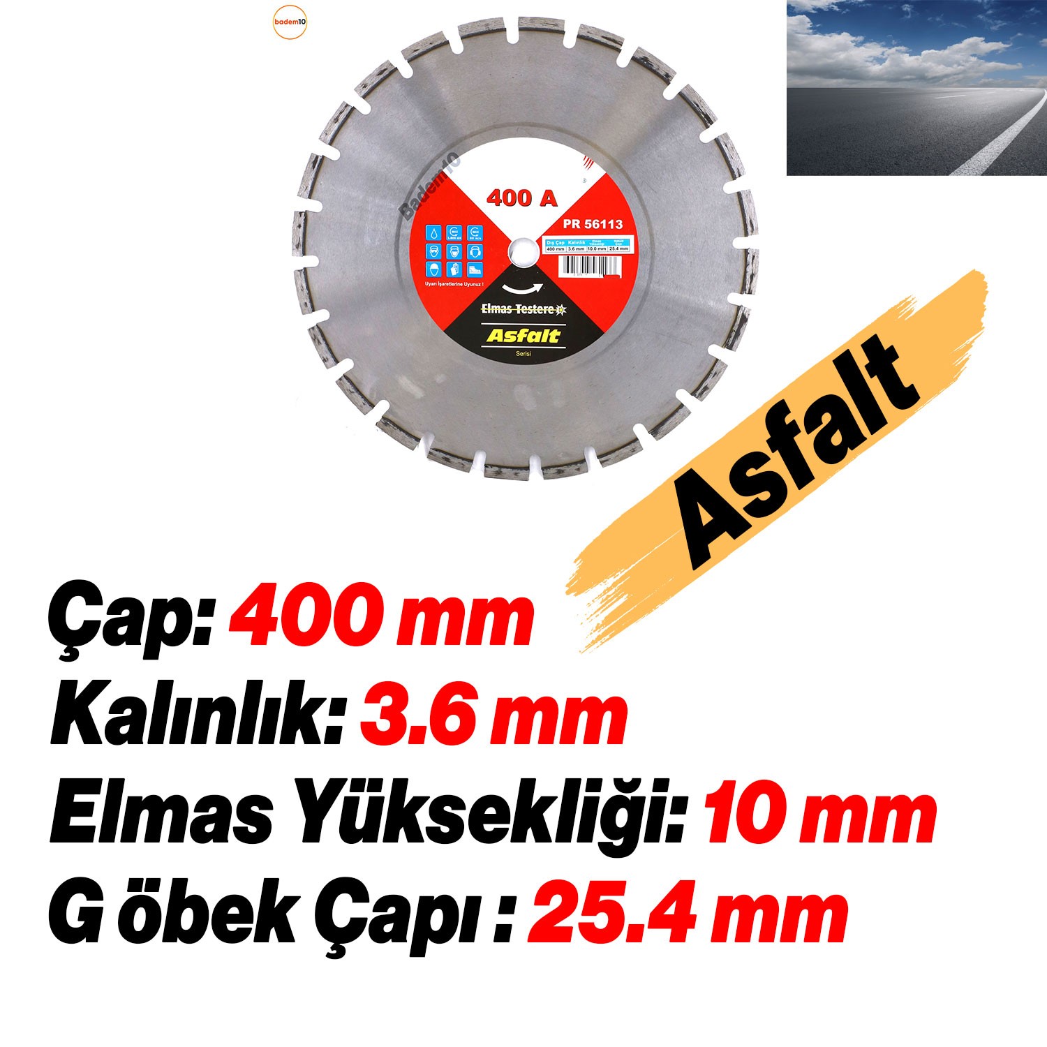 Asfalt Kesme Testeresi Elmas Testere Bıçağı Kesim Asfalt Beton 400 mm