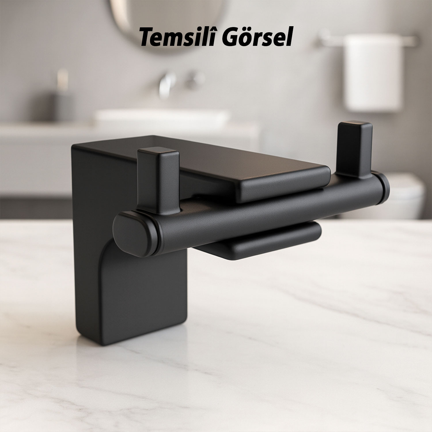 Siyah İkili Askılık Vidalı Paslanmaz Metal Duvar Askısı Banyo Mutfak Tuvalet İçin Modern Şık Tasarım