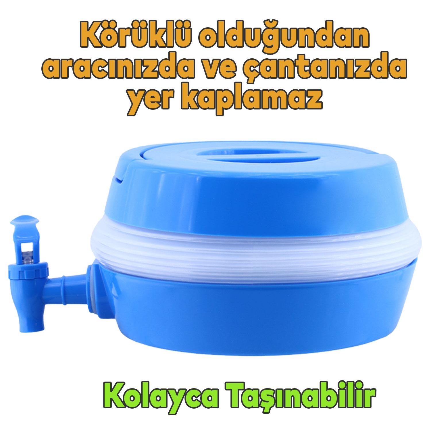 Su Sebili Katlanabilir Termos Çeşmeli Körüklü 5.5 Litre Piknik Kamp Su Ayran Meşrubat İçecek Bidonu Mavi