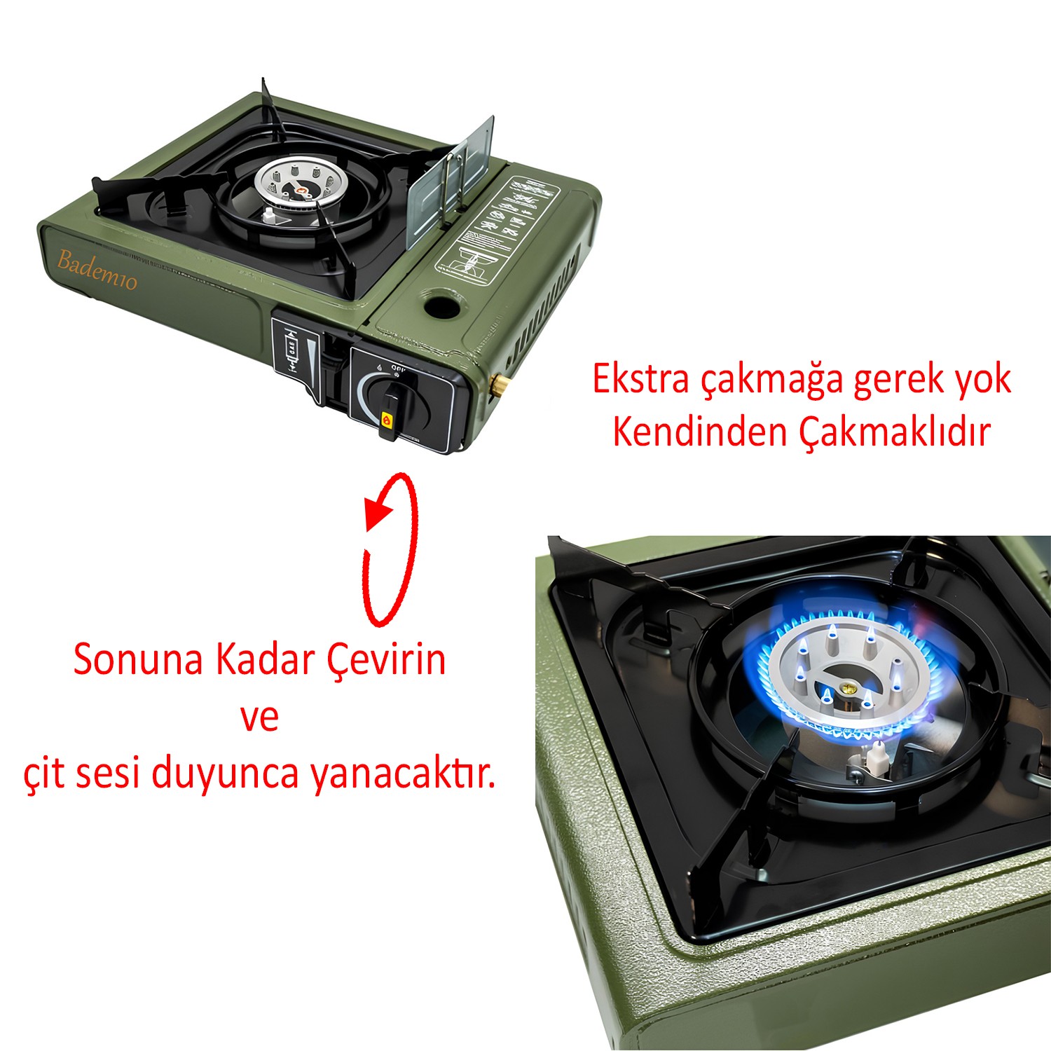 Taşınabilir Portatif Kamp Ocağı Tek Gözlü 5 Adet Gaz Kartuşlu Tüp Uyumlu Bağlantı Gezi Piknik Ocak