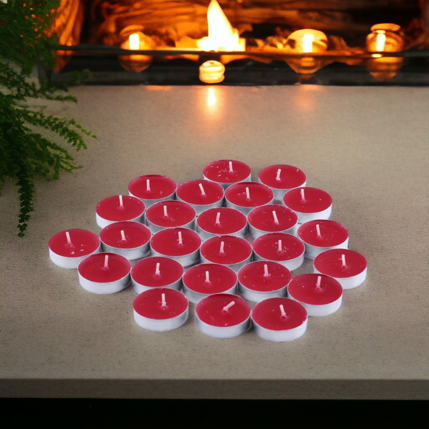 Tealight Mum 25x10 Gr Dekoratif Mumu Kandil Hediyelik Fitilli Mumluk Şamdan Kırmızı Renk Kokusuz