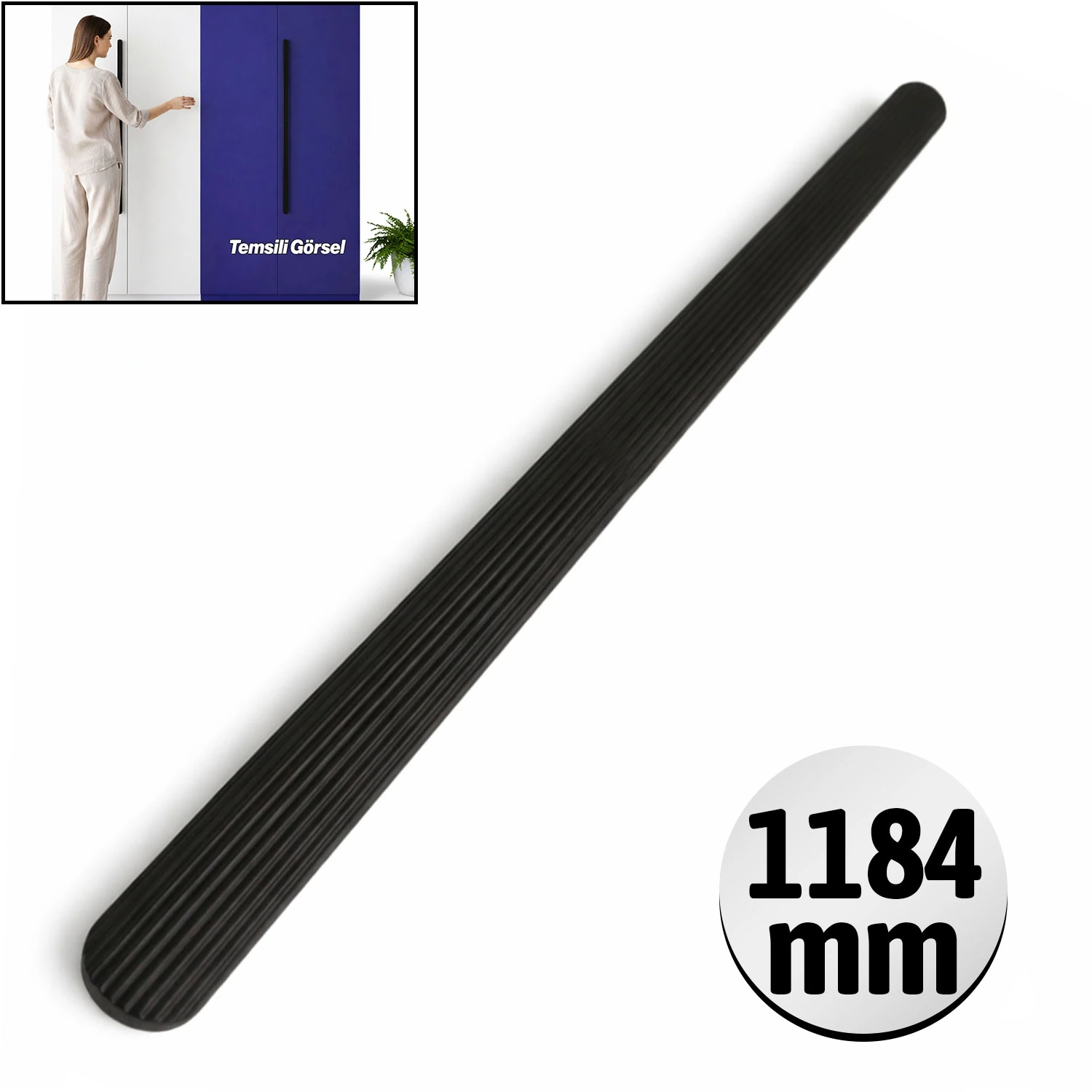 VENTO Çizgili Mat Siyah Çekmece Kulp 1184 mm Modern Dolap Kapak