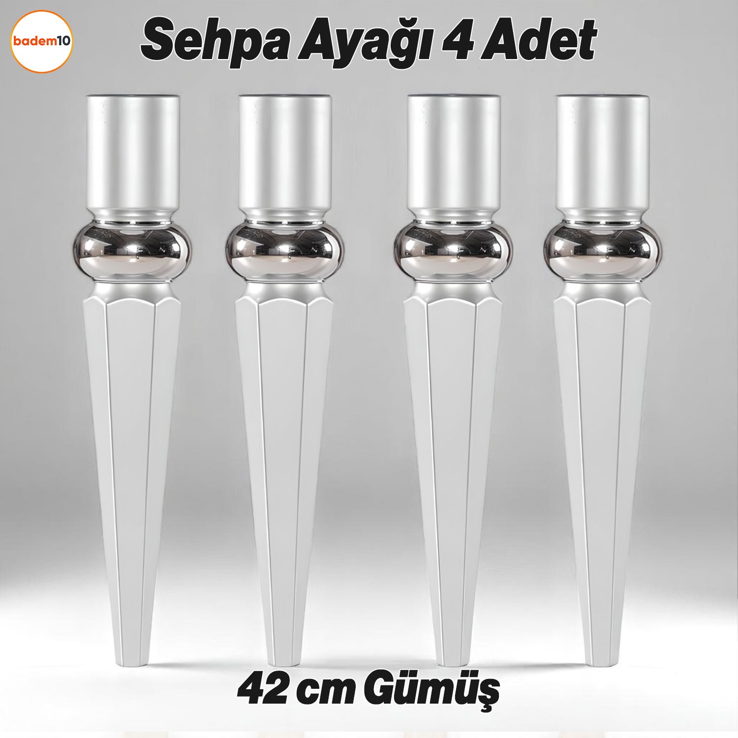 Elips 4 ADET Sehpa Ayağı 42 cm Plastik Gümüş Gri Masa Ayak Mutfak Sehpası Masası Mobilya Ayakları