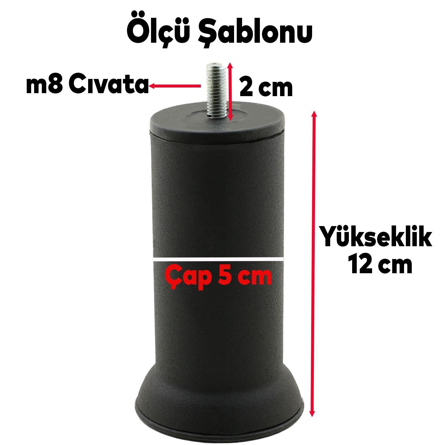 Mobilya Baza Kanepe Koltuk Çekyat Yükseltme Ayağı Ince Diş M8 Siyah Metal Ayakları 12cm 8 Adet