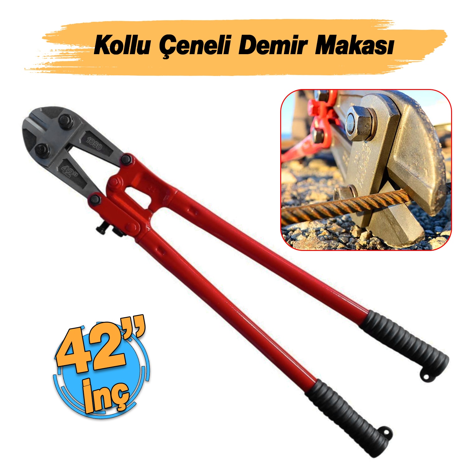 (42'') Kollu Çeneli Kupplon Demir Kesme Makası Çubuk İnşaat Demiri Teli Metal Kesim Makası CR-V