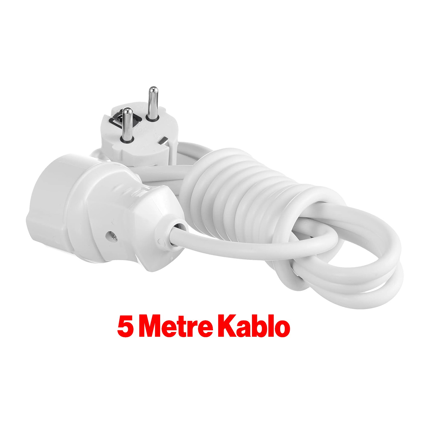 Seyyar Uzatma Kablosu 5 Metre Topraklı Fiş Monofaze CCA Priz 3x1 mm Beyaz Kablo H05VV-F