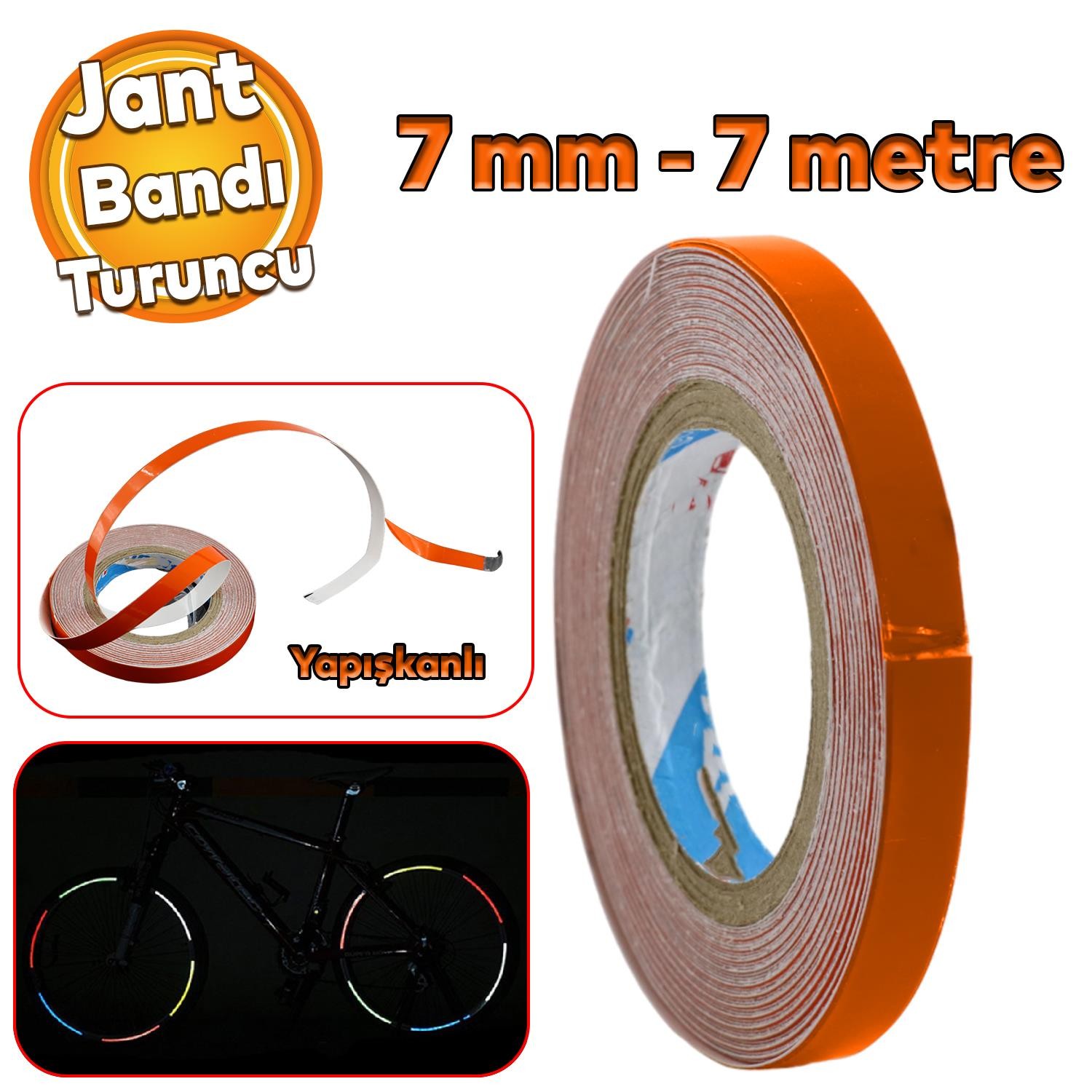 Yapışkanlı Neon Bisiklet Motosiklet Araba Jant Bandı 7 mm X 7 metre Turuncu Reflektif Parlayan Bant