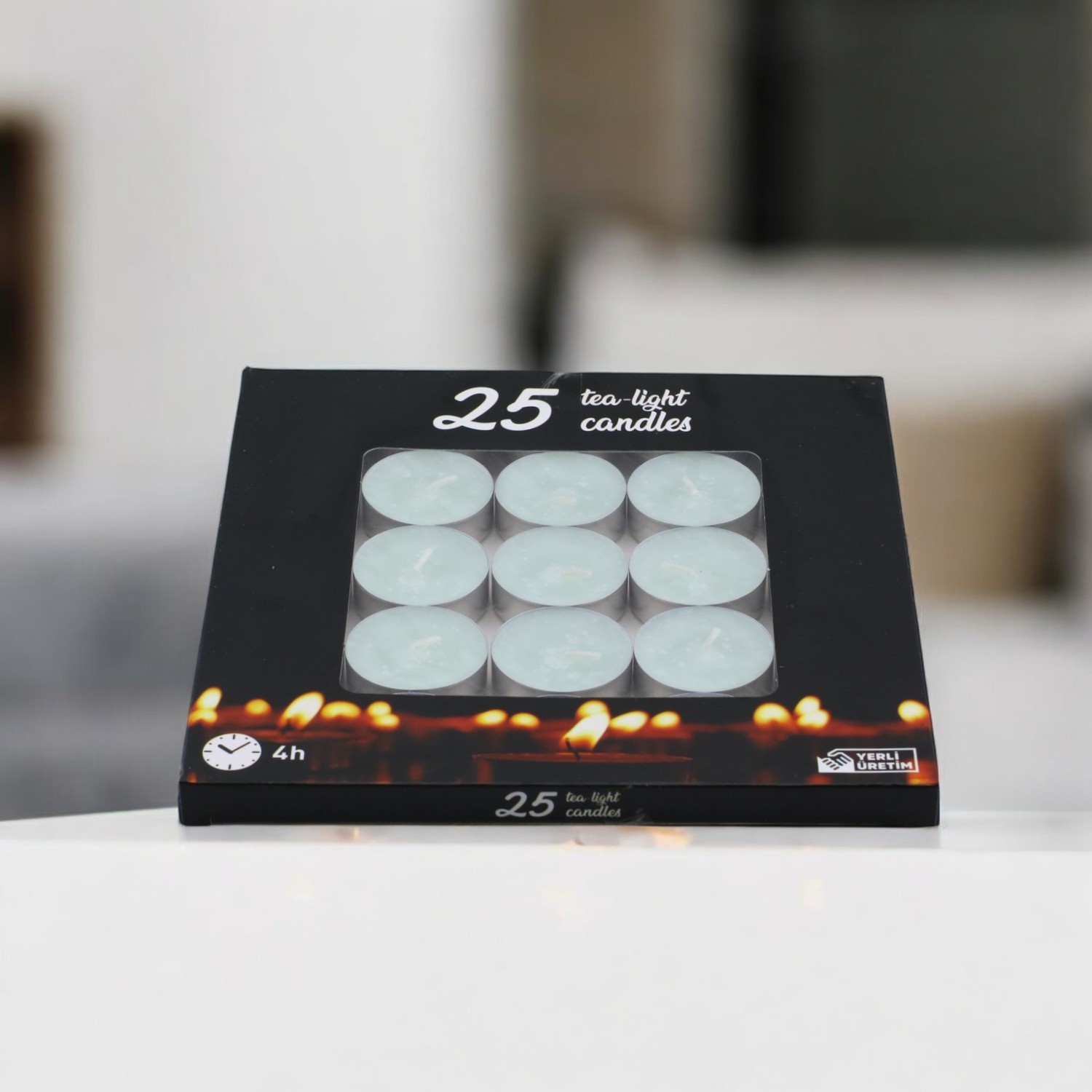 Tealight Mum 25x10 Gr Dekoratif Mumu Kandil Hediyelik Fitilli Mumluk Şamdan Su Mavisi Renk Kokusuz