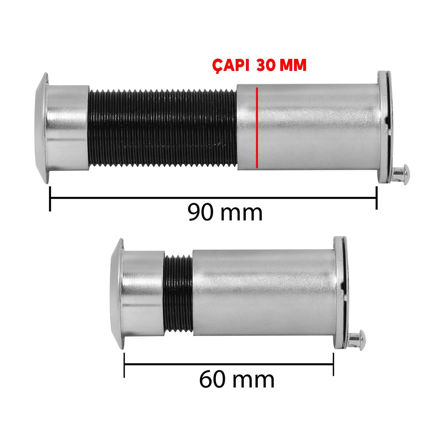 Kapaklı Kapı Dürbünü Çelik Kapı Krom Saten 60-90 mm Ayarlanabilir