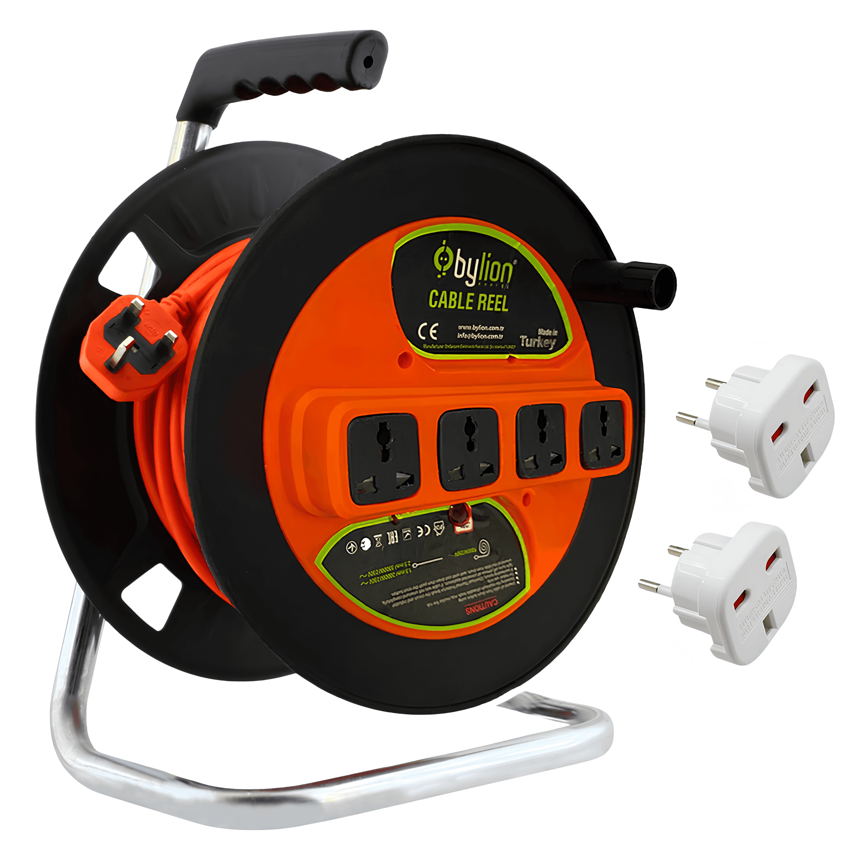 Bylion PMK-50325-F Makaralı Seyyar Kablo Universal 4 Prizli Uzatma Kablosu 3x1.5 mm CCA Kablo 50 Metre