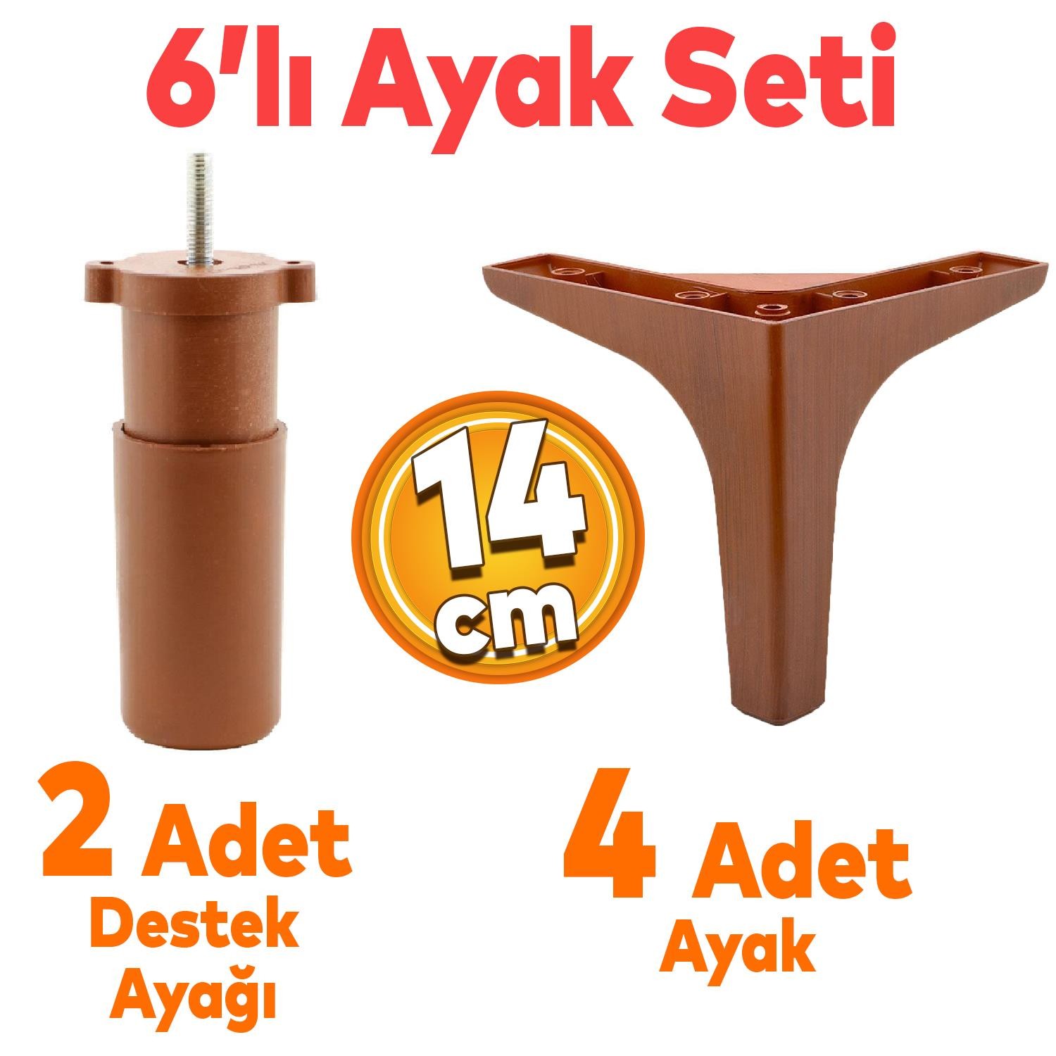 Sedef 6'lı Set Mobilya Tv Ünitesi Koltuk Kanepe Destek Ayağı 14 Cm Ahşap Desenli Baza Ayakları