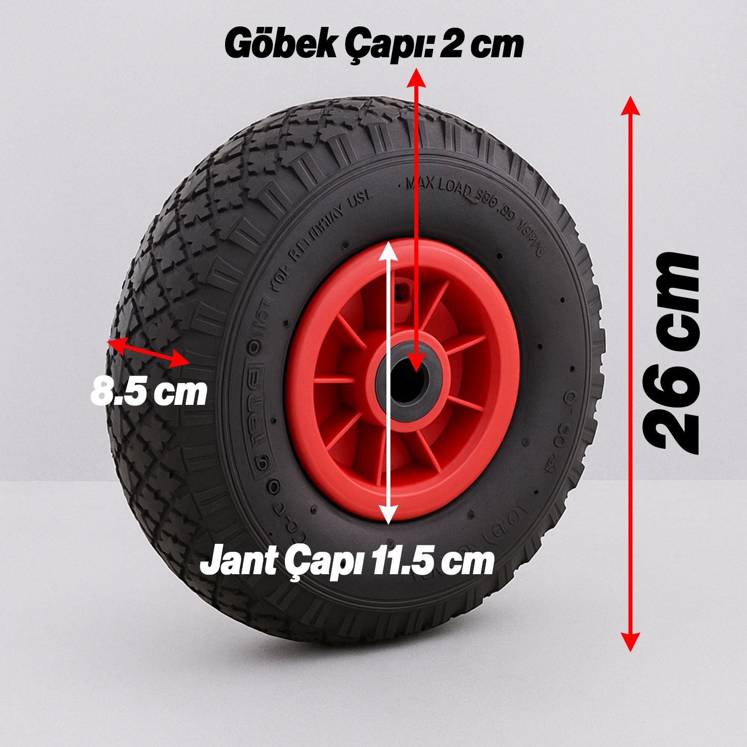 Plastik Jantlı Siboplu 260x85 mm El Arabası Tekeri Burçlu İç Lastikli Şişme Havalı Taşıma Arabaları