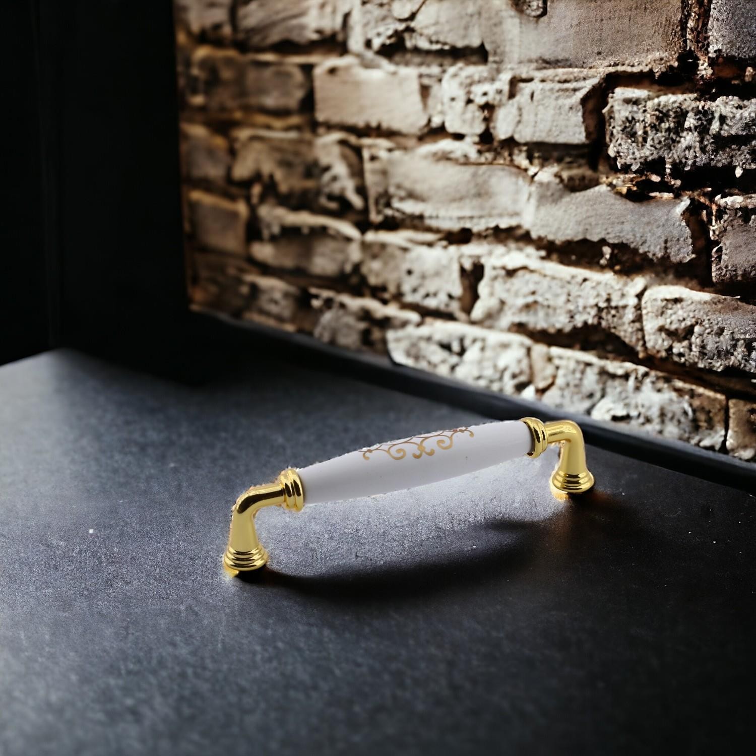 Sude Porselen Görünümlü Kulp Mobilya Mutfak Dolabı Çekmece Dolap Kapak Kulpları Gold Altın 128 mm