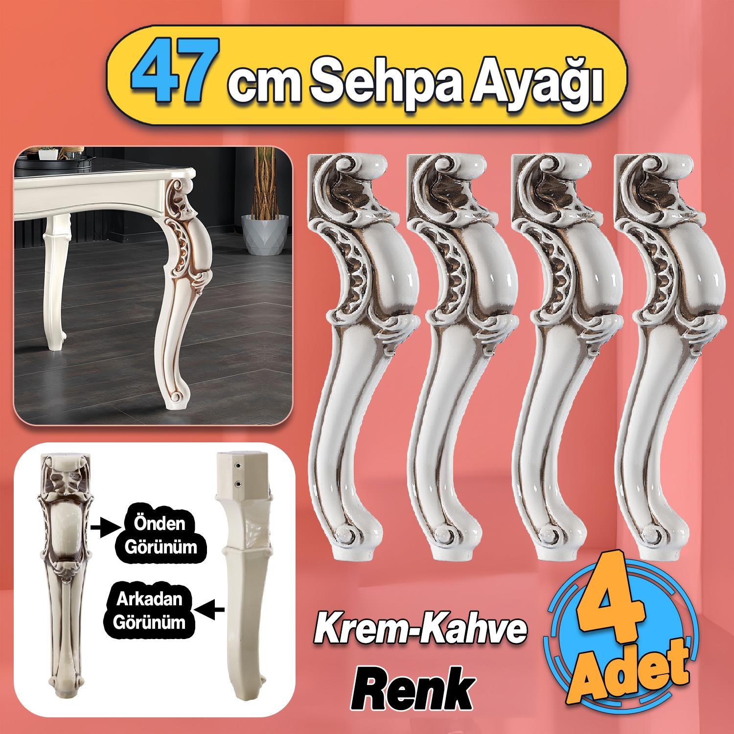 Krem Kahve 4 Adet Valenta Plastik Sehpa Ayağı 47 cm Mobilya Zigon Çay Orta Sehpası Ayak Ayakları