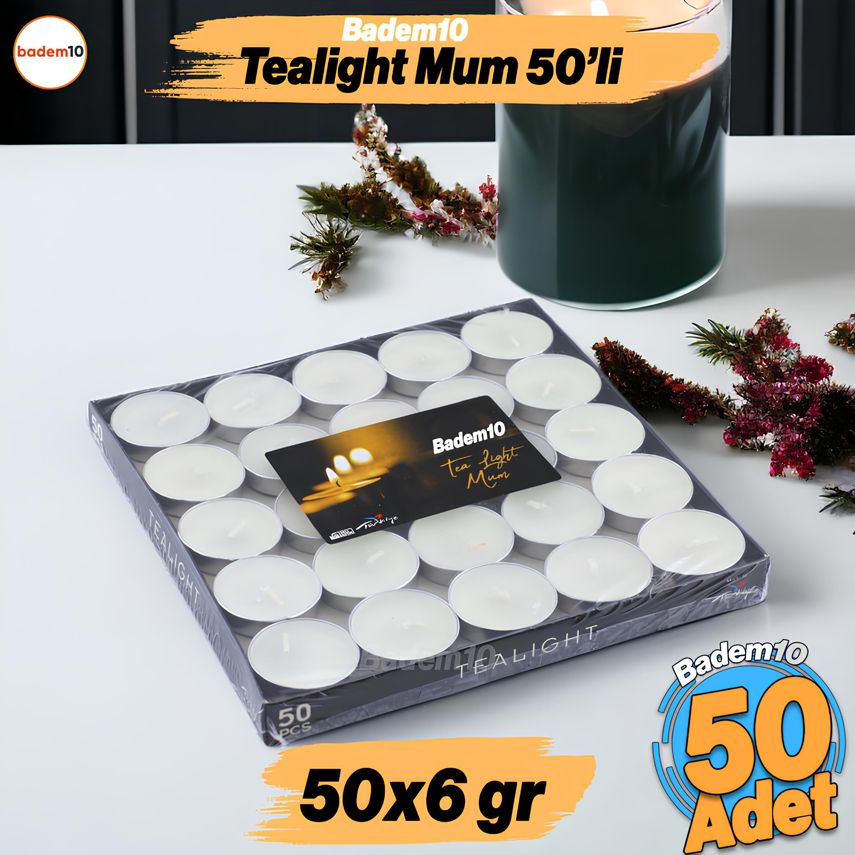 Tealight Mum 50x6 Gr Dekoratif Mumu Kandil Hediyelik Fitilli Mumluk Şamdan Krem Renk Kokusuz