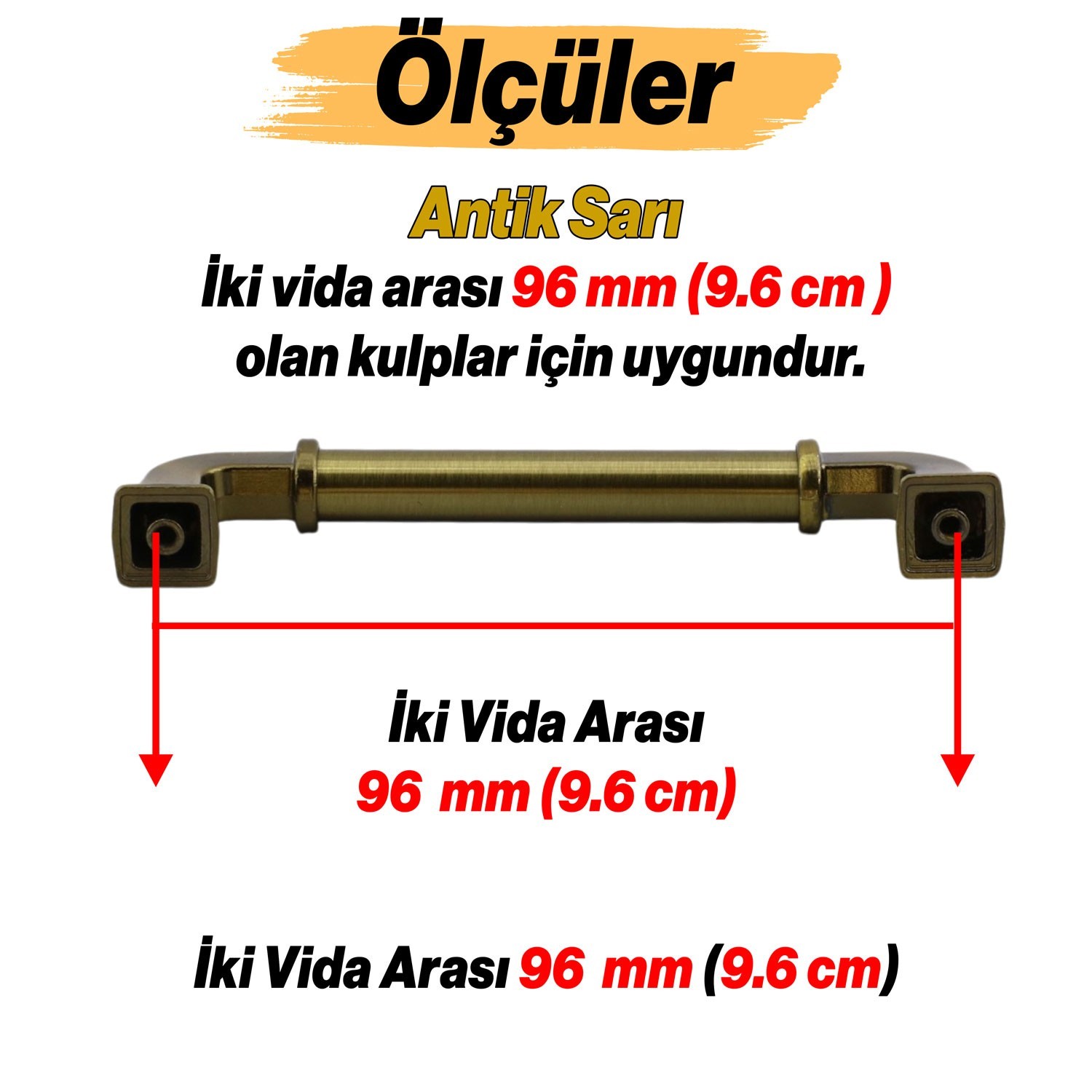 Alfa Metal Antik Sarı Kulp 96 mm Mobilya Çekmece Mutfak Dolabı Dolap Kapak Kulpları Kulb Kulpu