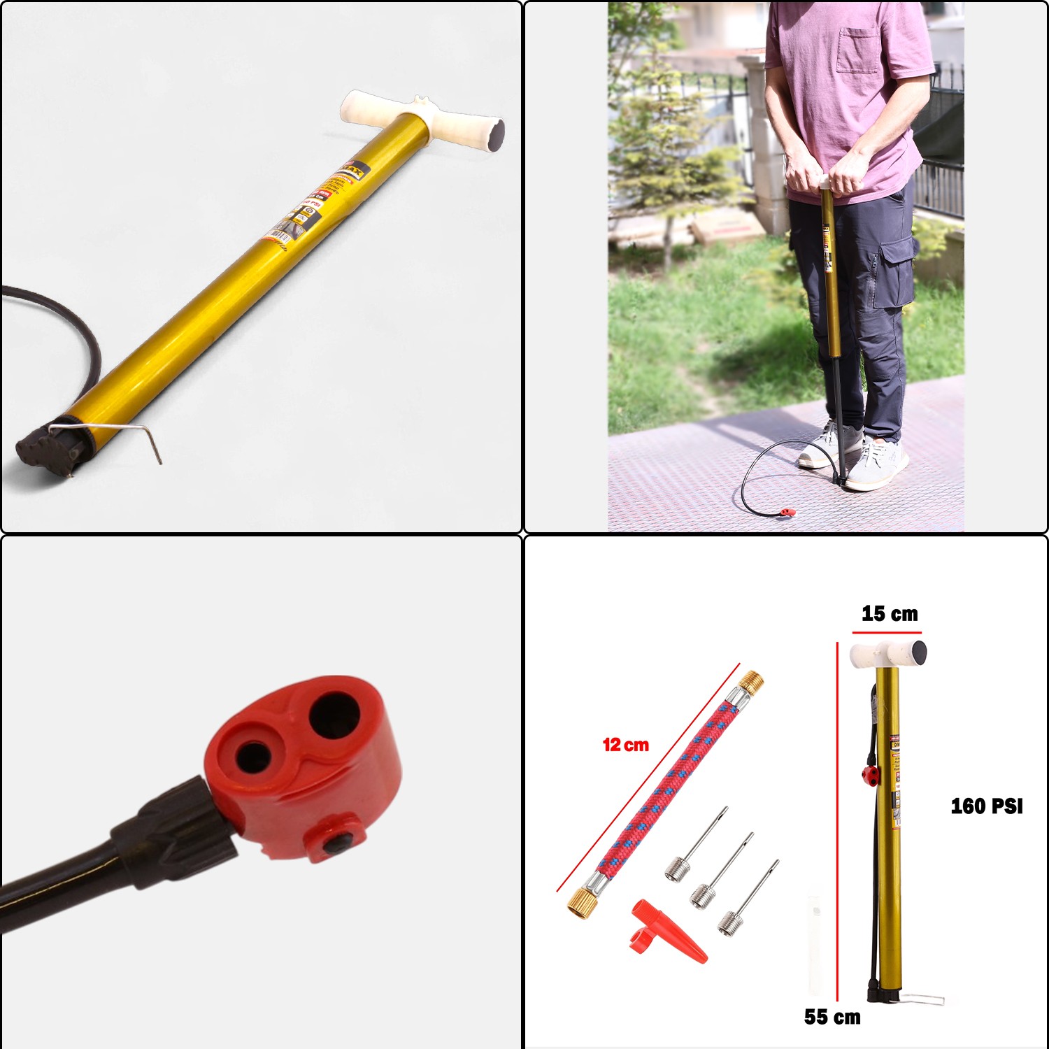 Bisiklet Pompası 6'lı Uç Seti El Tipi Ayak Tutamaklı Metal Borulu Top Lastik Şambrel Şişirme Uçlu