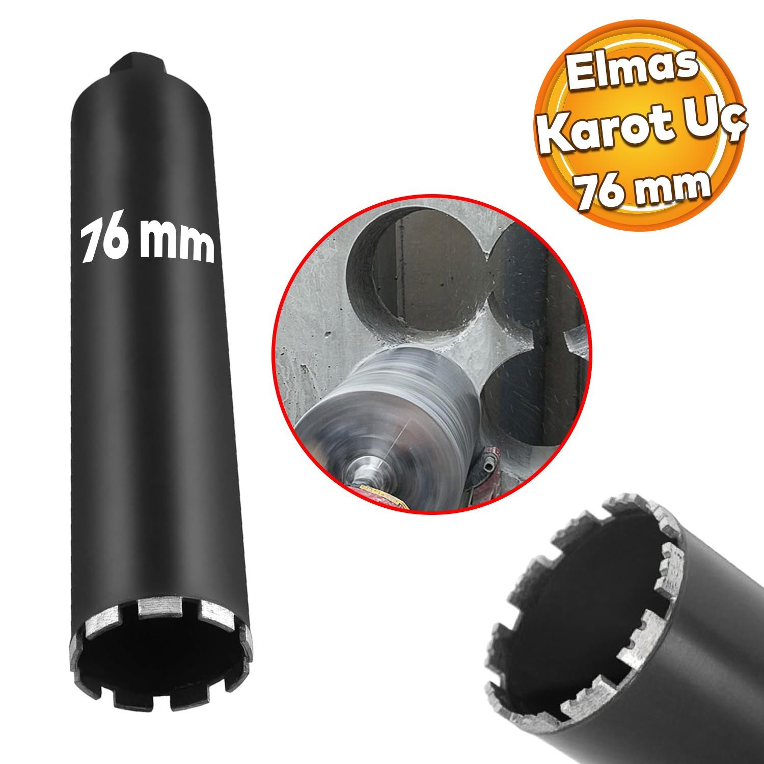 Elmas Karot Ucu 76 mm Shun Beton Zemin Duvar Delme Delik Açma Panç Aparat Uç Deprem Numune Al Test