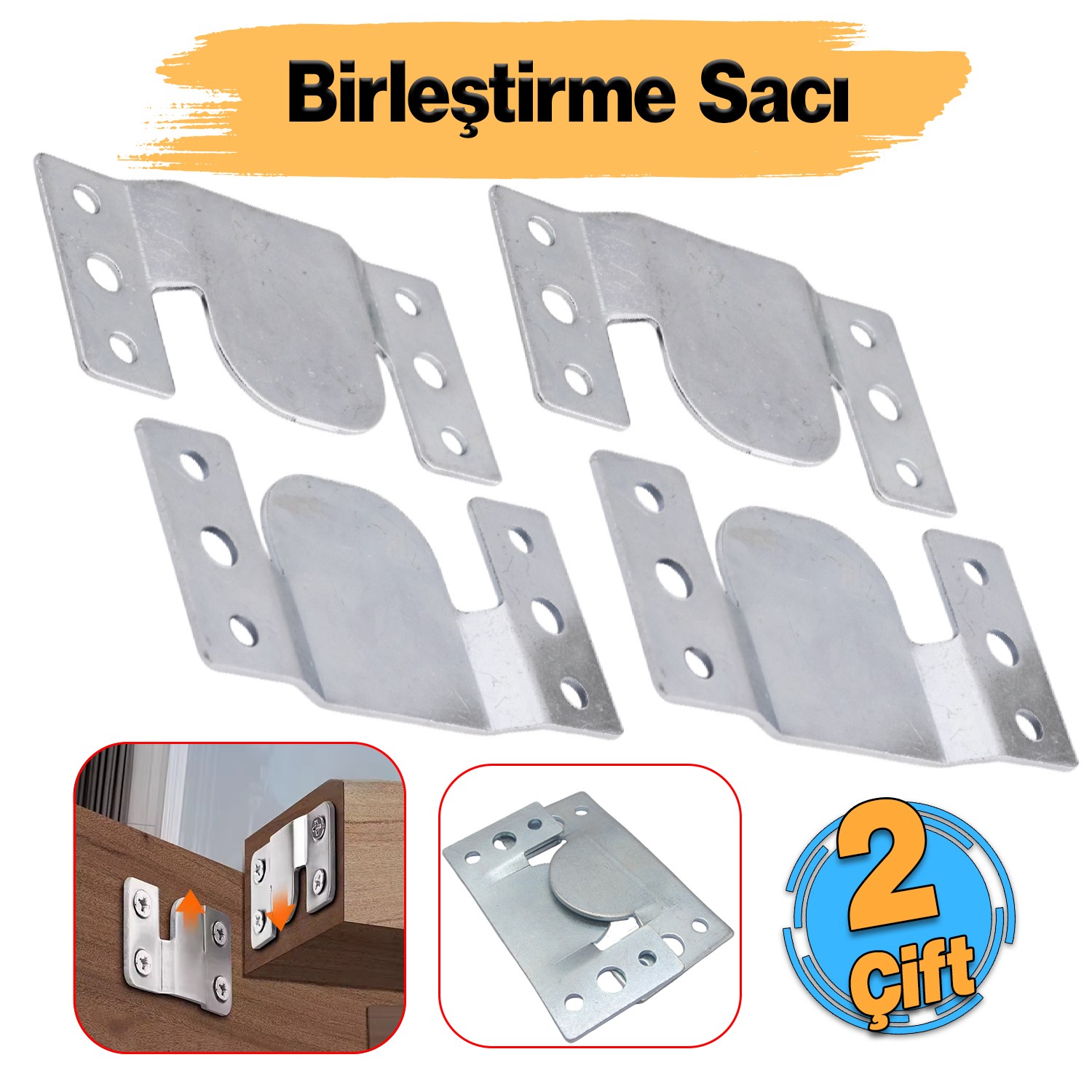 Metal (2 Çift Takım) Baza Başlık Mobilya Karyola Köşe Koltuk Birleştirme Sacı Saç Bağlama Braketi