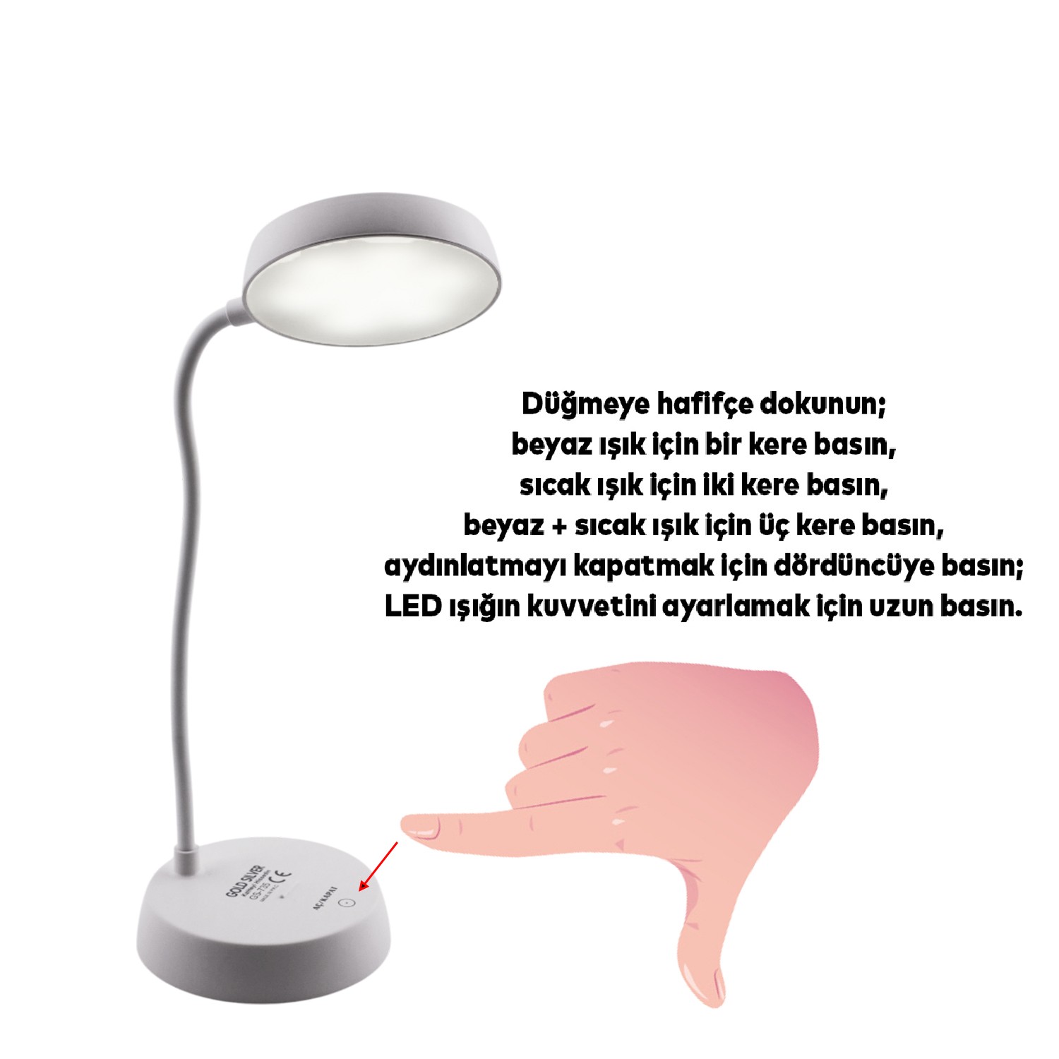 Şarjlı Akrobat 360° Masa Üstü Lamba 3 Kademe Dokunmatik Çalışma Okuma Işığı Gece Lambası Soft Işık