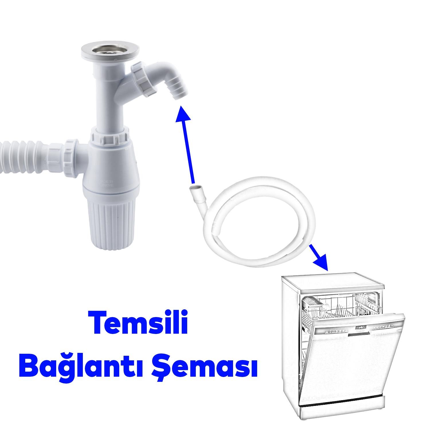 Pis Su Giderli Sökülebilir Tas'lı Çift Gider Sifon Körüklü Temizlenebilir Mutfak Banyo Lavabo Boru