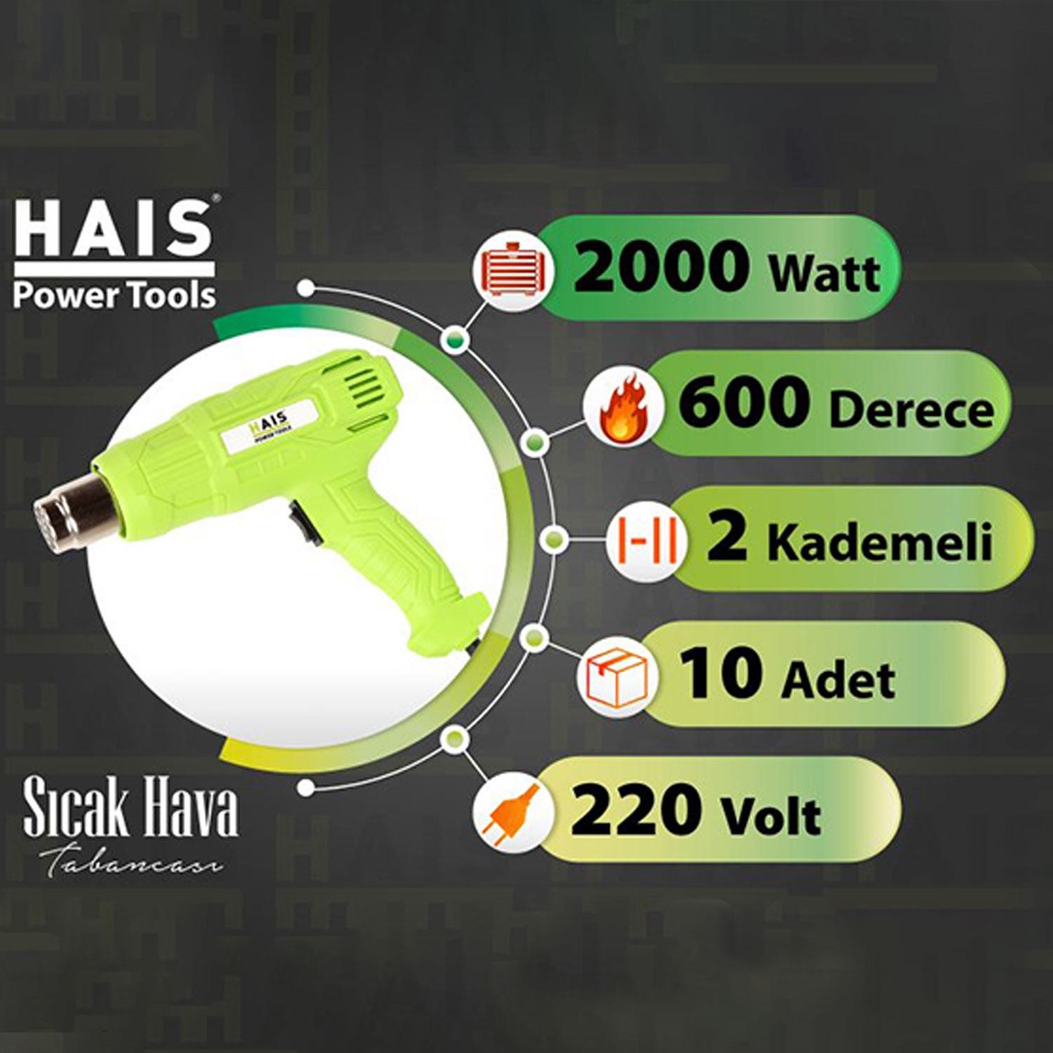 Haıs HG08 Sıcak Hava Tabancası 2 Kademeli 2000W