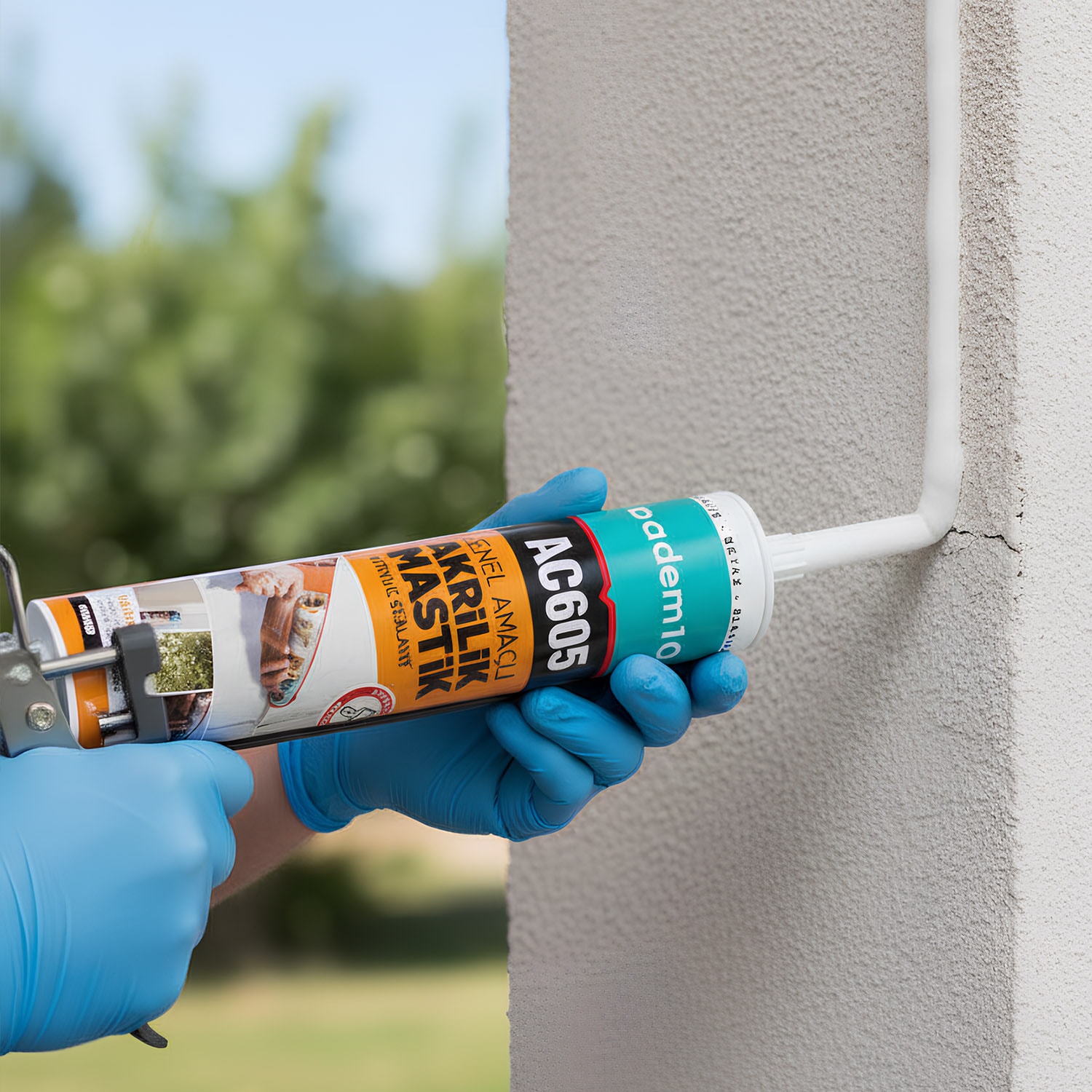 Beyaz Renkli AC605 Boyanabilir Genel Amaçlı Solventsiz Kolay Uygulanır Akrilik Mastik 500 gr