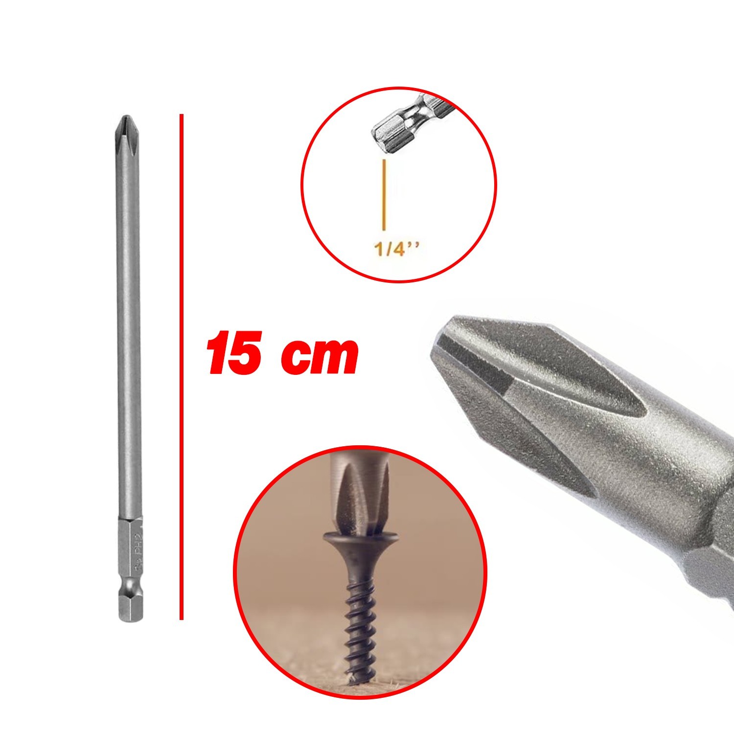 Mıknatıslı Yıldız PH2 Bits Uç 150 mm 10'lu Set Kutulu Manyetik 1/4" Matkap Ucu 15 cm Uzunluk