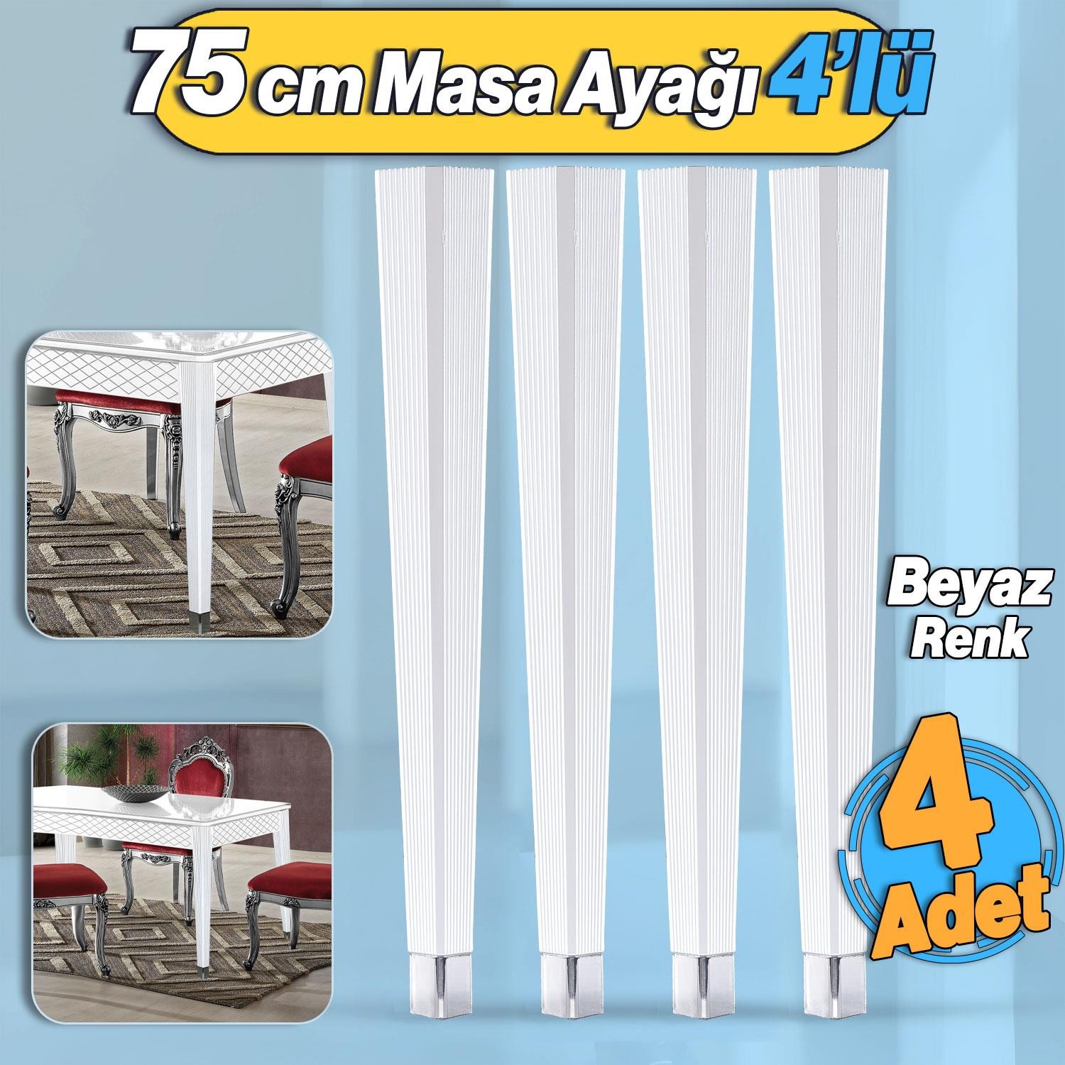 4 Adet Elit Plastik Masa Dresuar Ayağı 75 cm Beyaz Ayak Mutfak Yemek Masası Mobilya Ayakları Beyaz