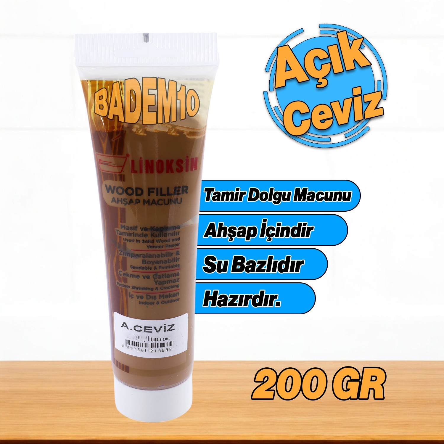 Ahşap Parke Tamir Macunu Açık Ceviz Mobilya Dolgu Çatlak Çizik Giderme 200 Gr Kullanıma Hazır Macun