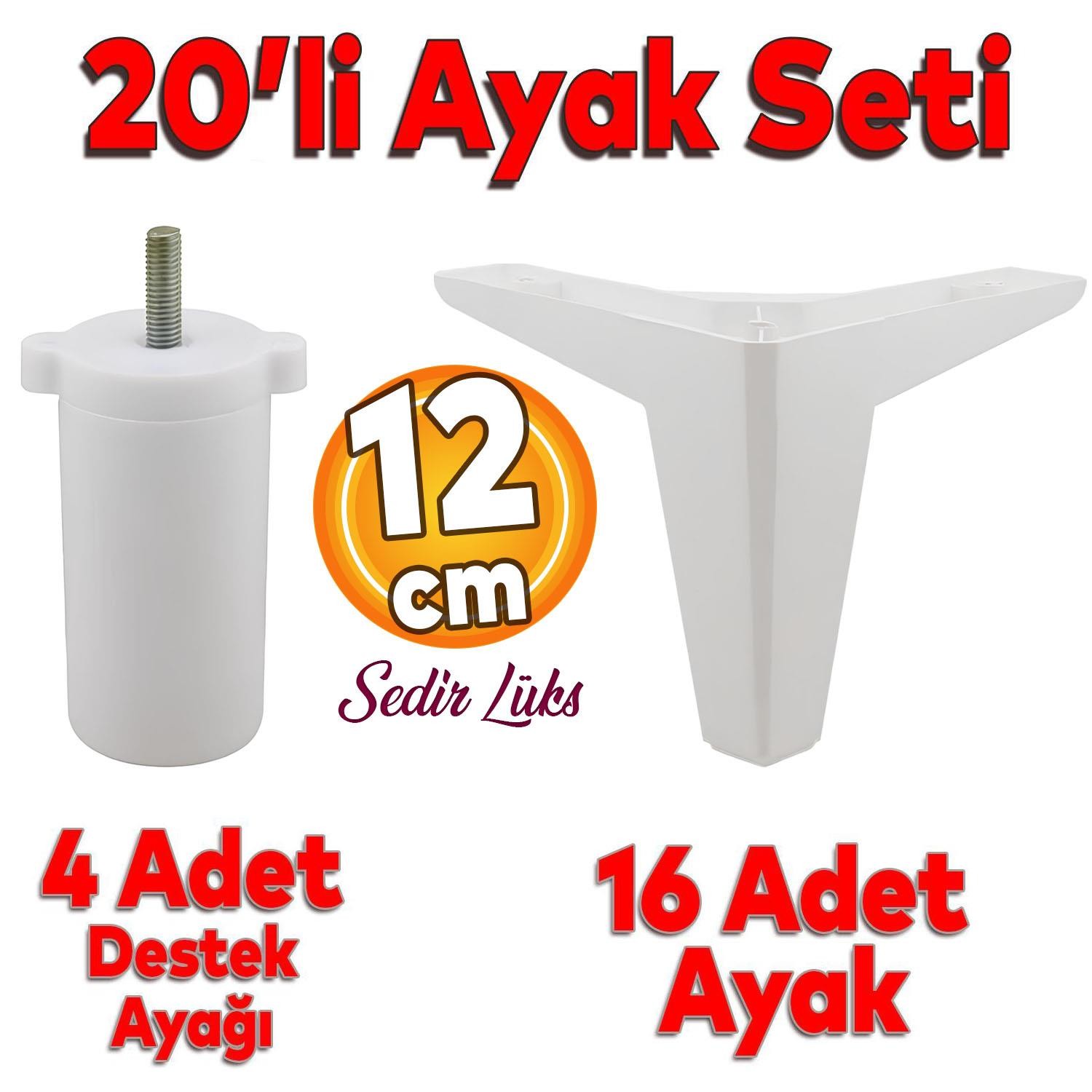 20'li Set Sedir Lüks Mobilya Kanepe Koltuk TV Ünitesi Yükseltici Destek Ayağı Ayakları 12 cm Beyaz