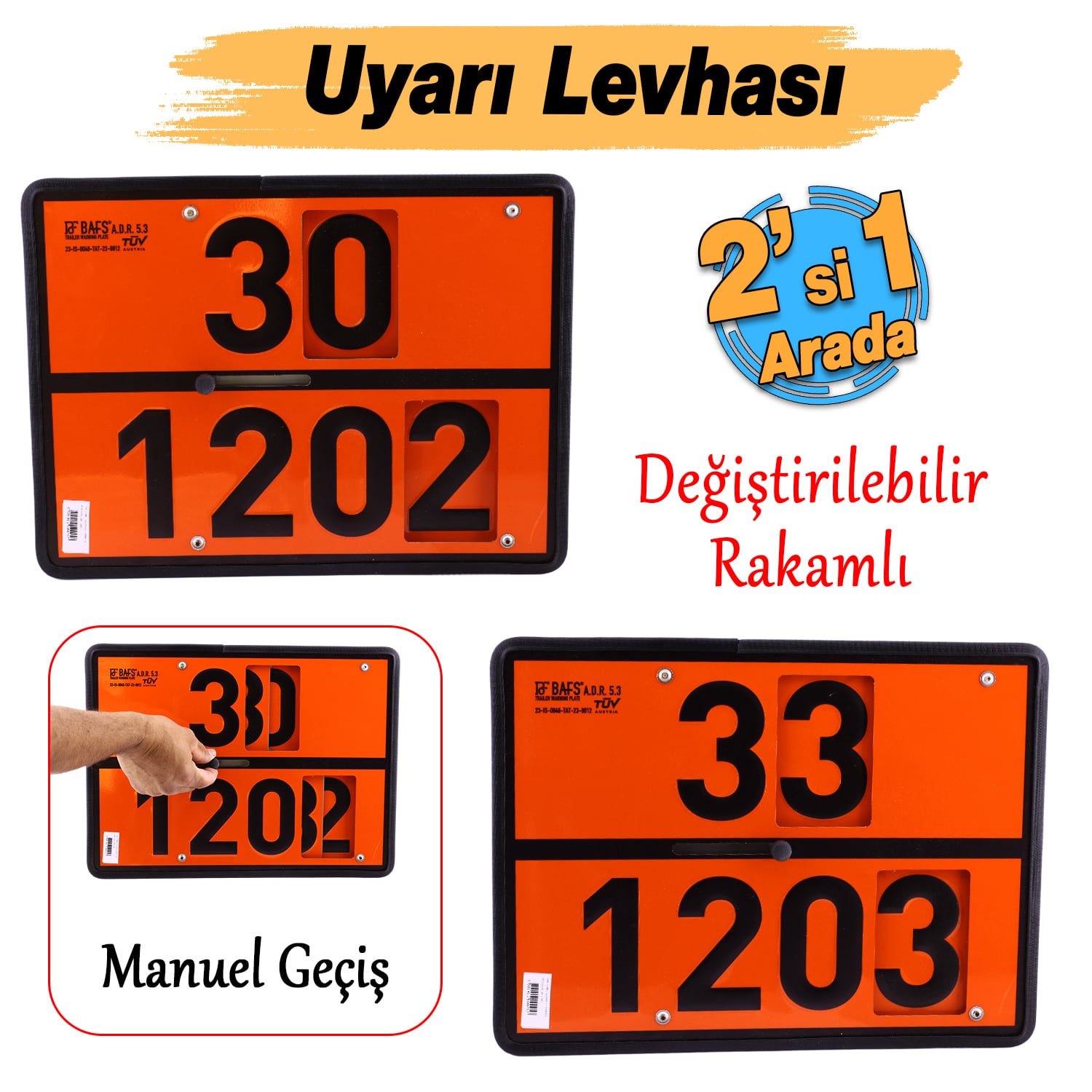 (1 Adet) Metal 40x30 cm Levha 2'si 1 Arada 30-1202 33-1203 Tehlikeli Madde Değiştirilebilir Rakamlı