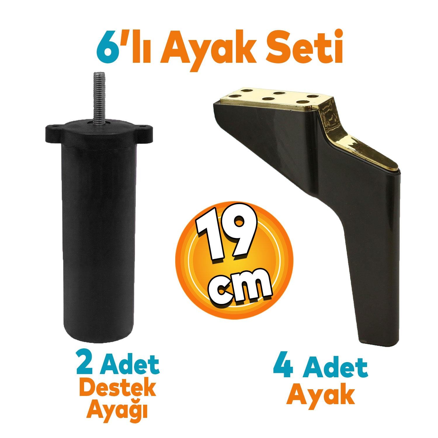 Logan 6'lı Set Mobilya Tv Ünitesi Konsol Koltuk Kanepe Destek Ayağı 19 Cm Siyah Altın Ayakları M8