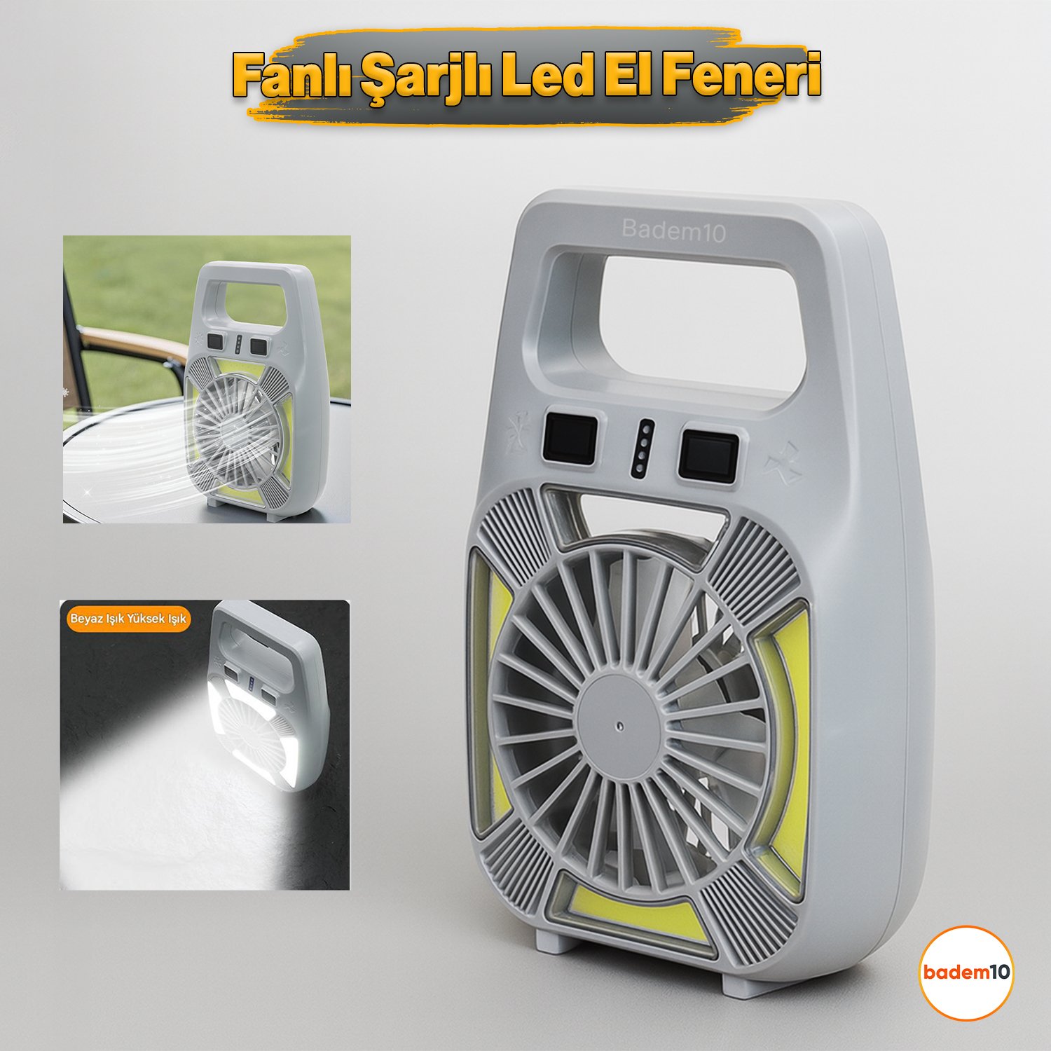 Şarjlı Fanlı LED Kamp Lambası 4 Kademe Aydınlatma | Suya Dayanıklı Type-C Girişli Taşınabilir Işık