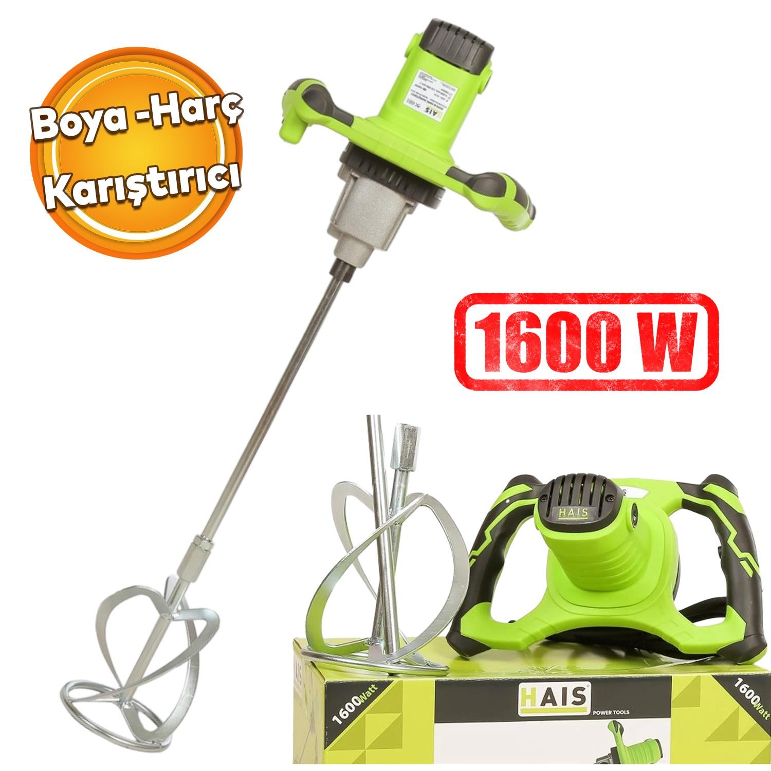 Boya Alçı Harç Karma Karıştırıcı Tekli Mixer 1600 W Tekli Vitesli 140 mm Kanat Çap Kömürlü