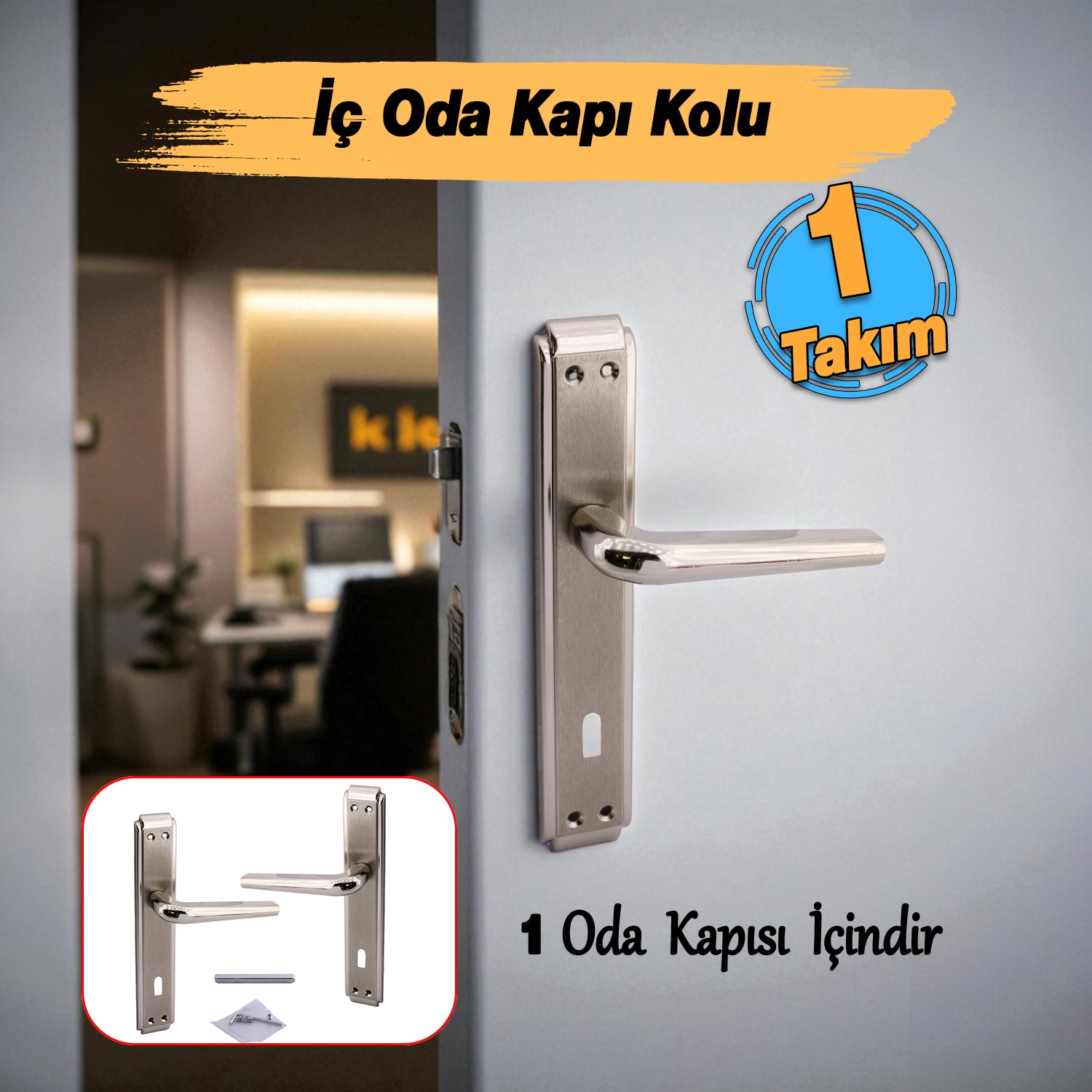 İç Oda Kapı Kolu Aynalı Sağa Sola Uygun Saten Renk Dış Ahşap Pvc Metal Çelik Kapısı Tutamağı 1 Takım