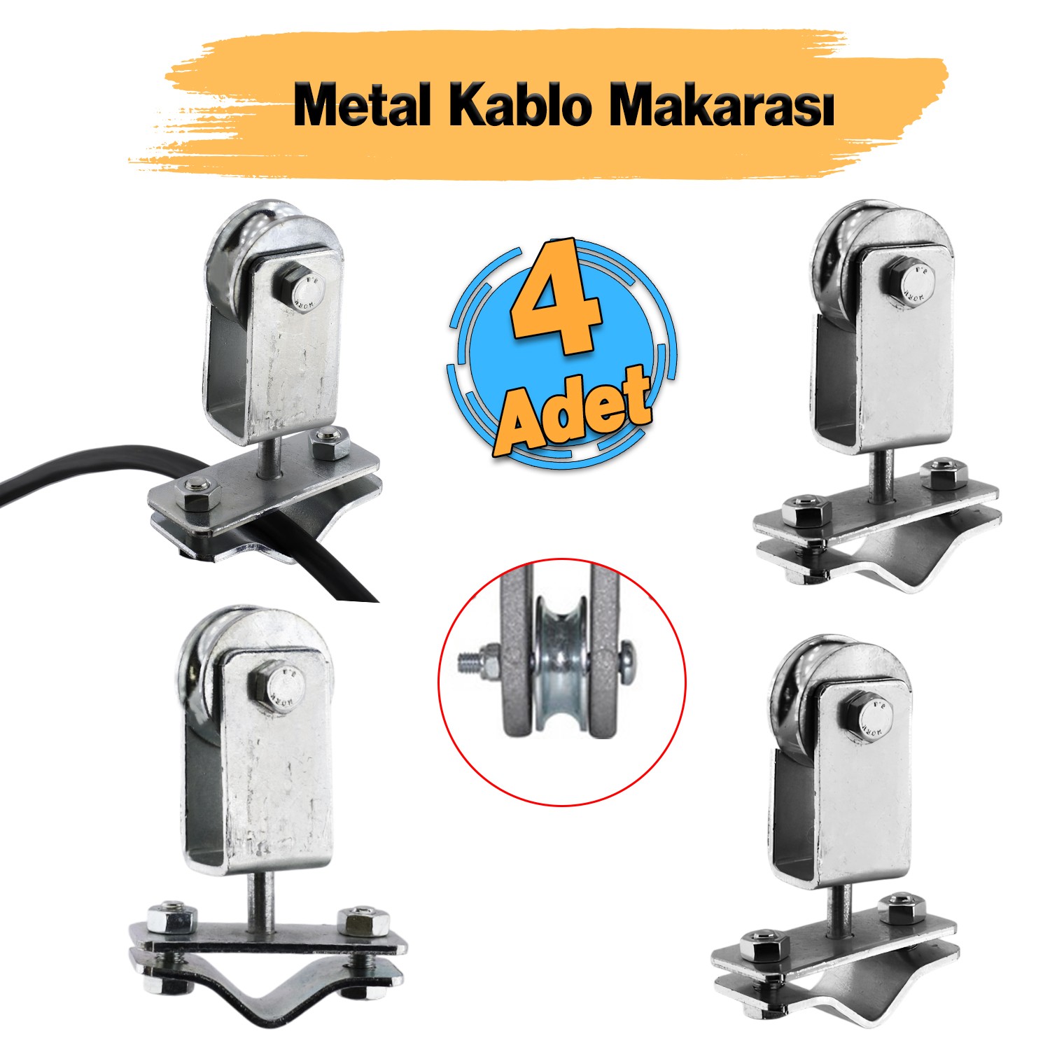Metal Kablo Makarası  4 Adet Kablo Taşıyıcı Dolaşma Önleyici Seyyar Taşıma 360° Derece Dönerli