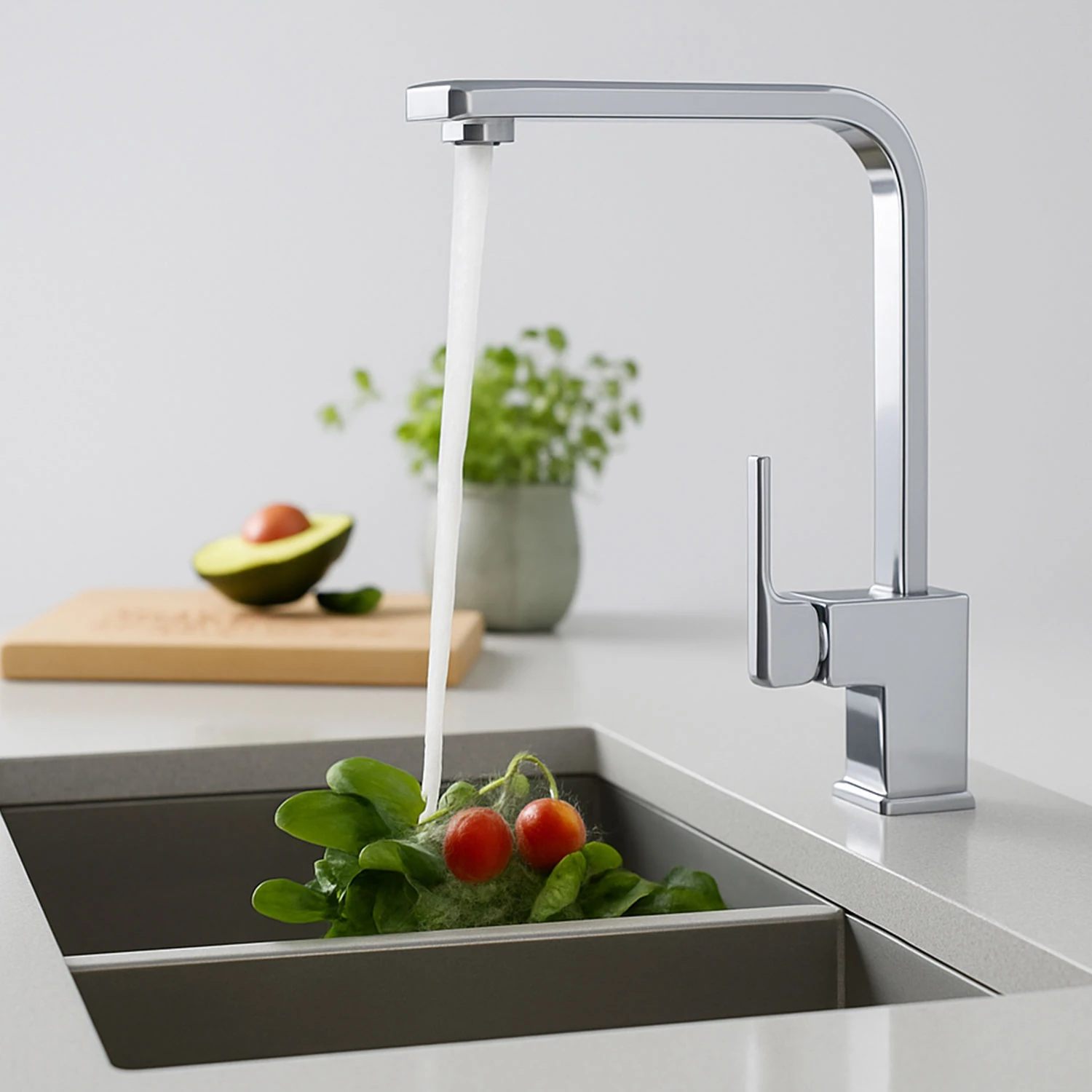 Modern Tasarım Krom Lavabo Bataryası Paslanmaz Pirinç Malzeme Uzun Ömürlü Banyo Bataryası