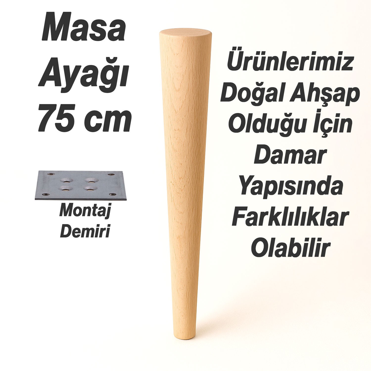 Bohem 75cm Masa Ayağı 4 ADET Ham Doğal Ahşap Boyasız Bağlantı Aparatlı Mobilya Kanepe Sehpa Ayakları