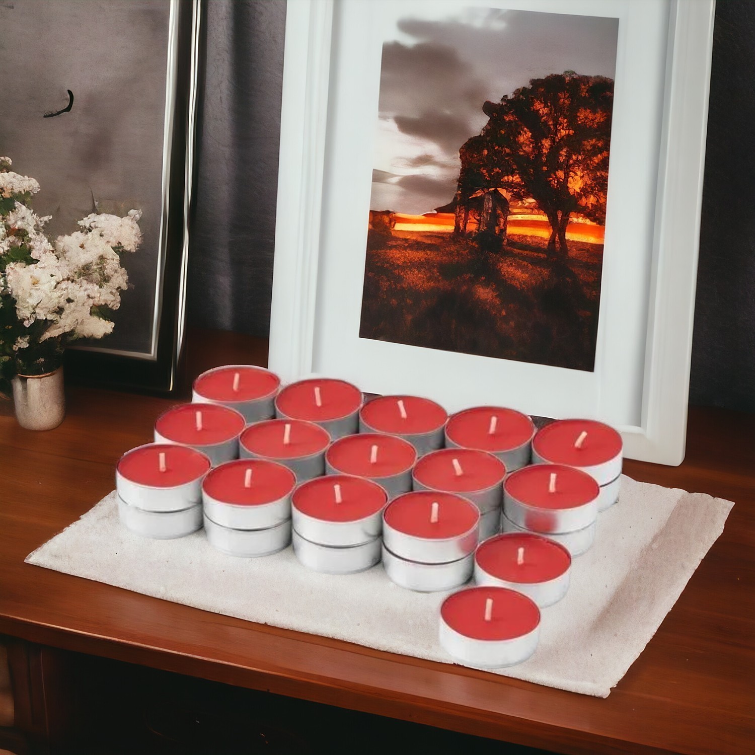 Tealight Mum 200 Gr Dekoratif Mumu Kandil Hediyelik Fitilli Mumlar Şamdan Kırmızı Çilek Kokulu